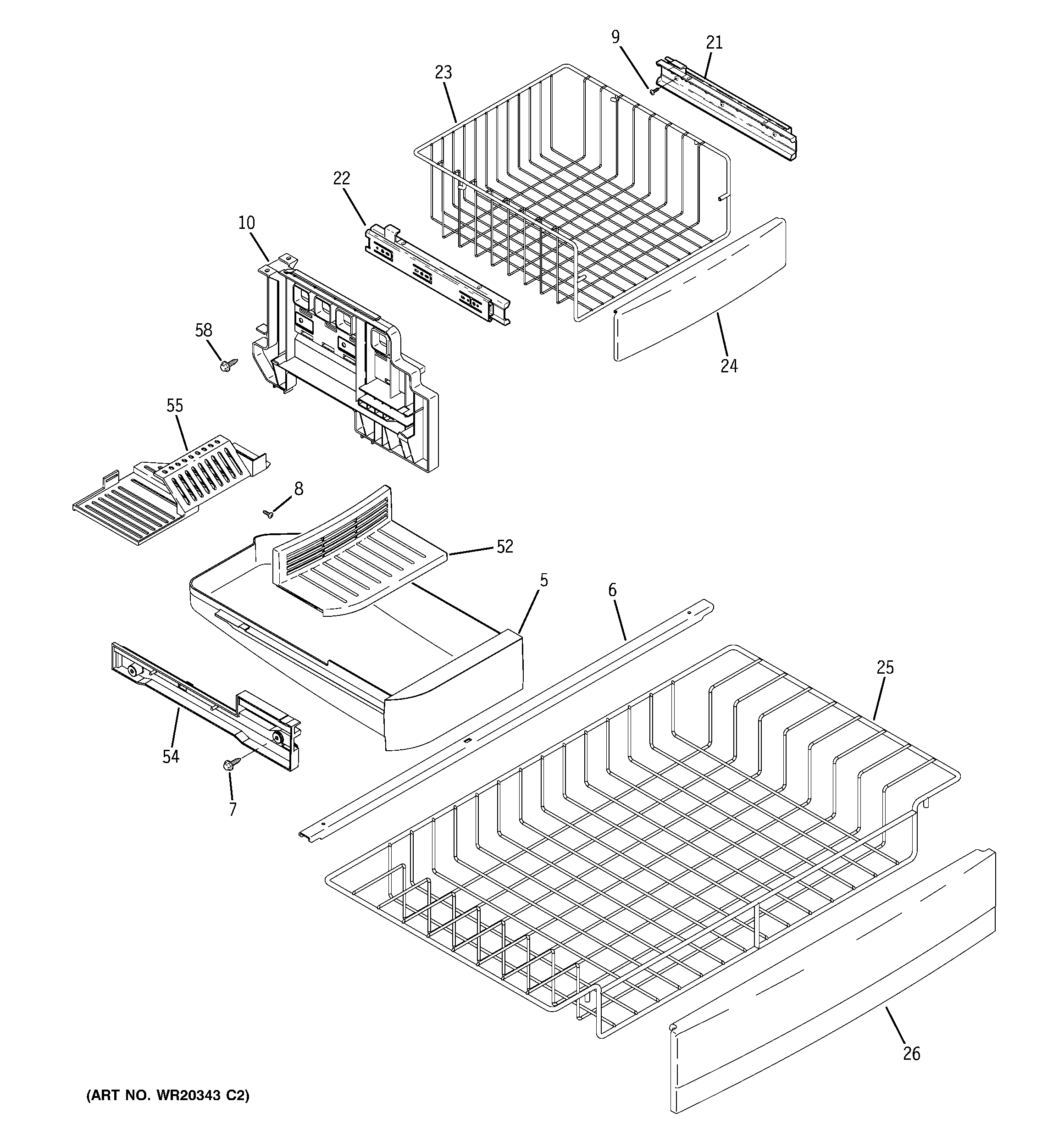 GE PFSS2MJYGSS freezer shelves diagram