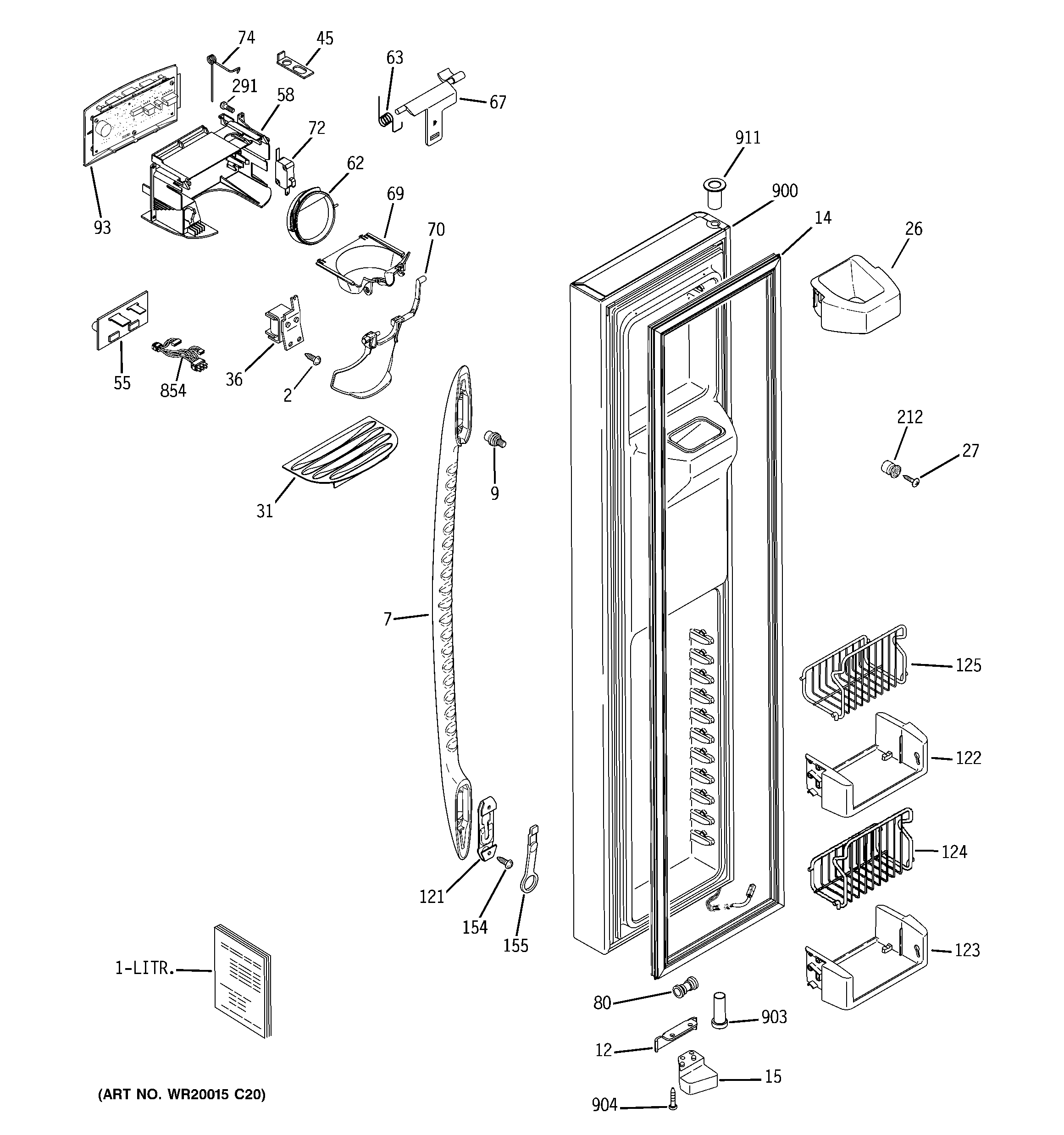 GE PSDF3YGXGFBB freezer door diagram