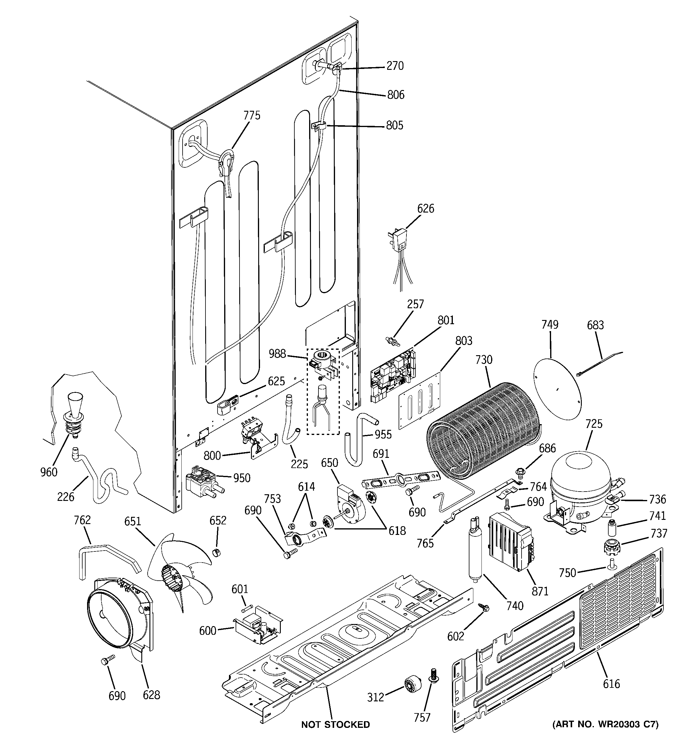 GE PSDF3YGXGFBB sealed system & mother board diagram
