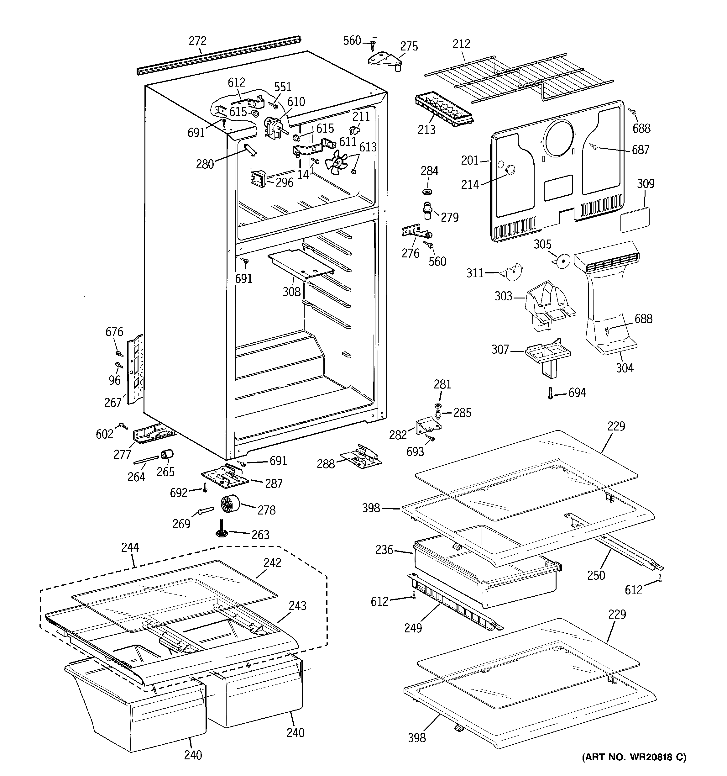 GE GTE17HBZCRWW cabinet diagram