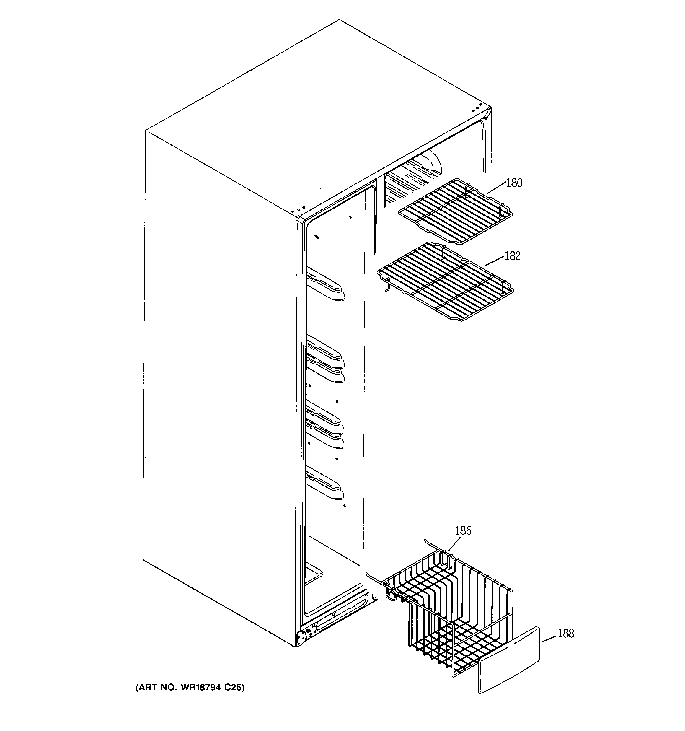 GE PCG23YESAFWW freezer shelves diagram