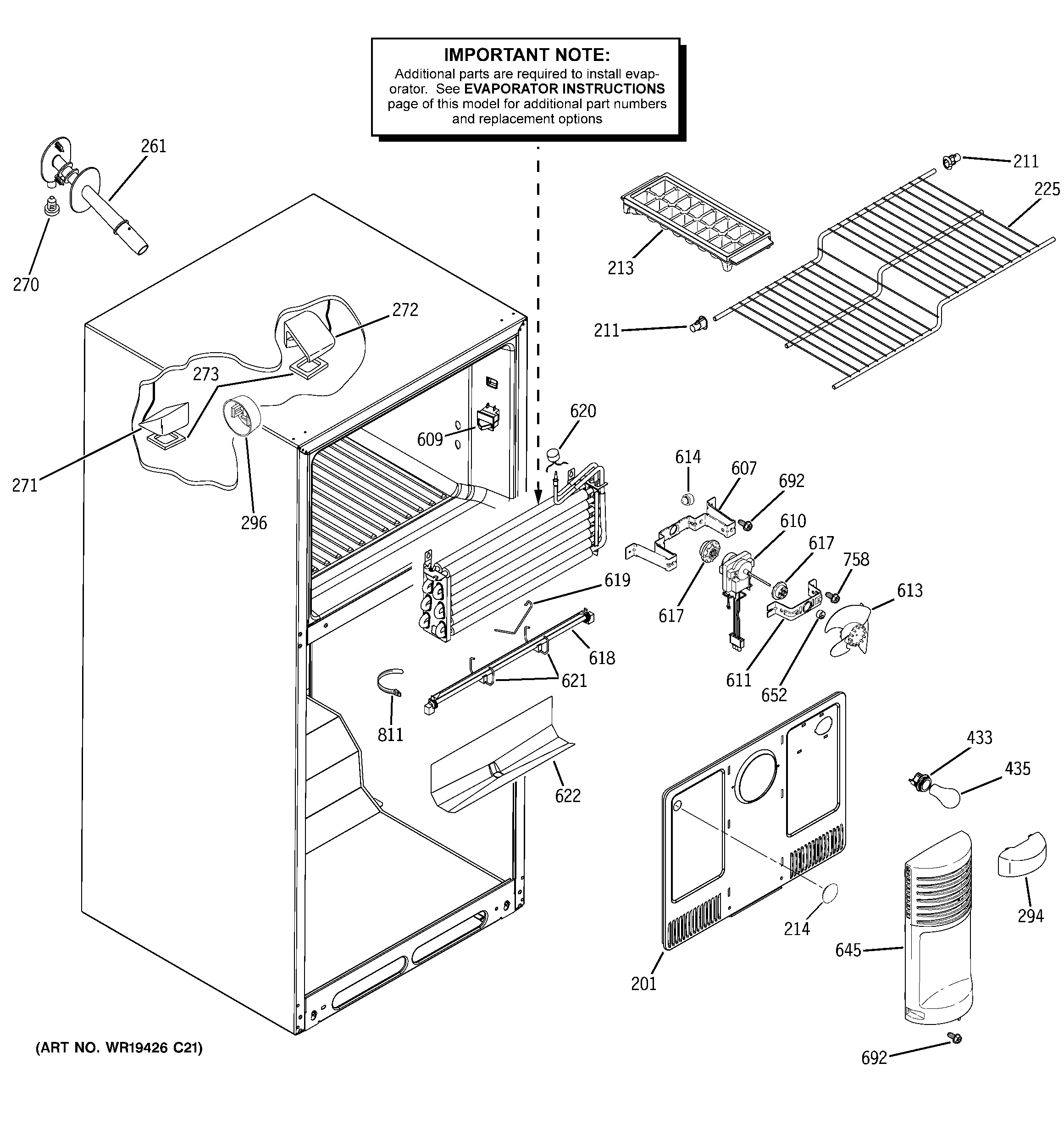 GE GTH18KBXDRCC freezer section diagram