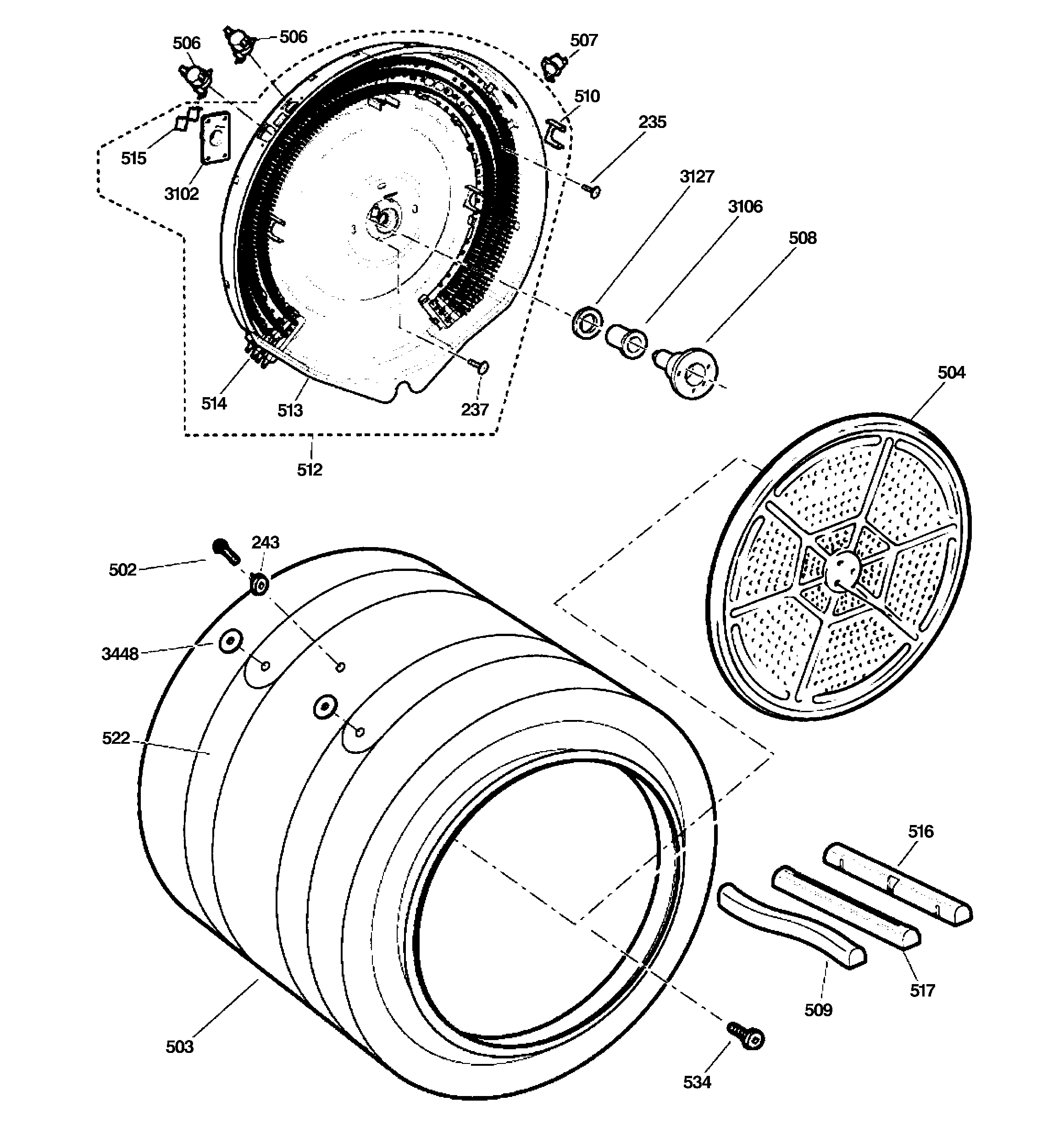 GE PFDN440EL0WW drum diagram