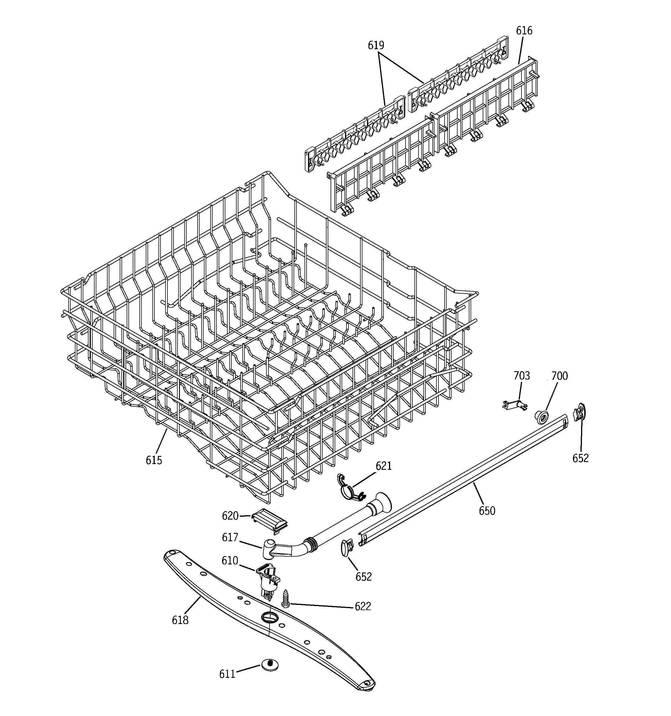 GE GLD4408R10BB upper rack assembly diagram