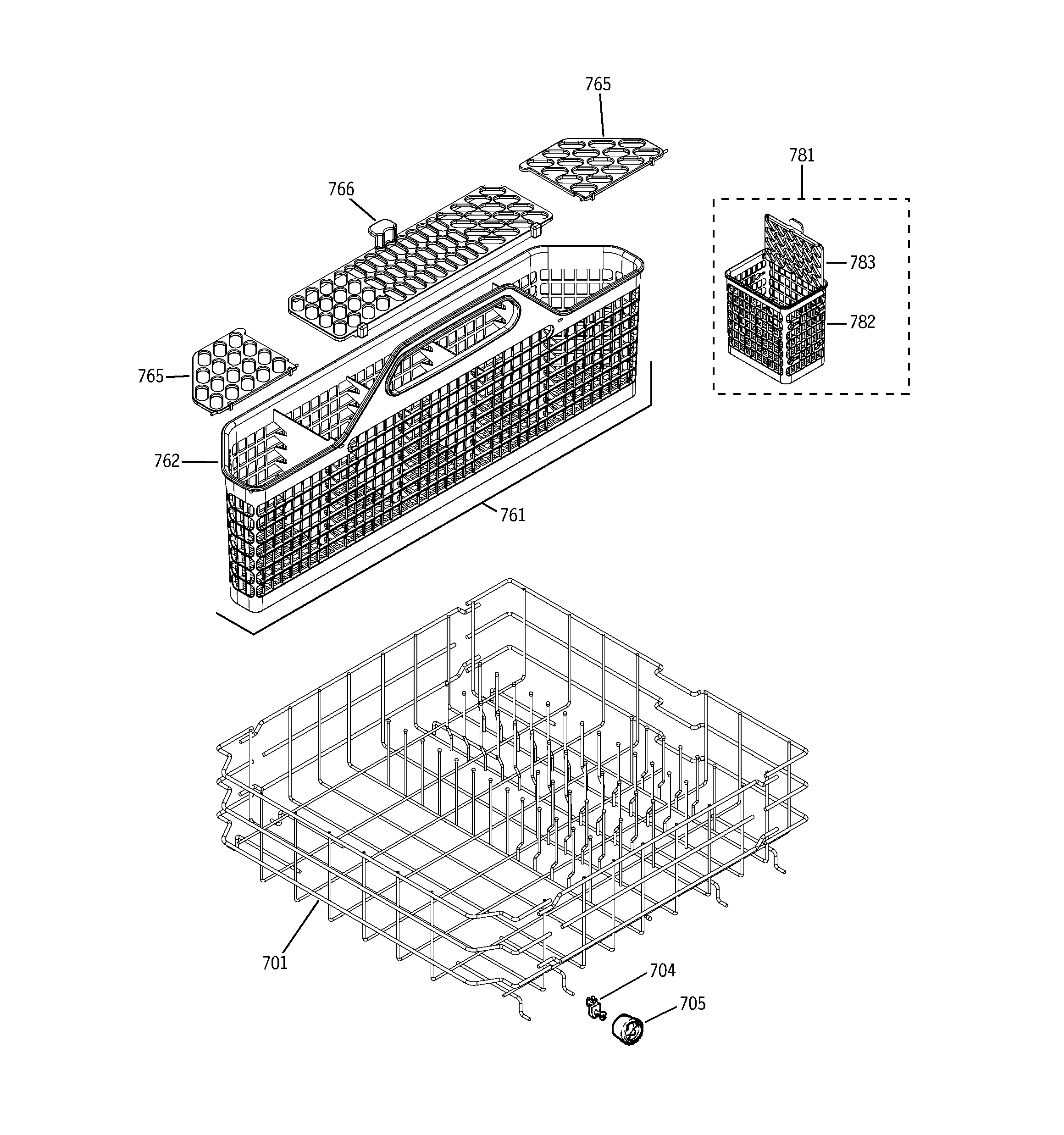 GE GLD4408R10BB lower rack assembly diagram