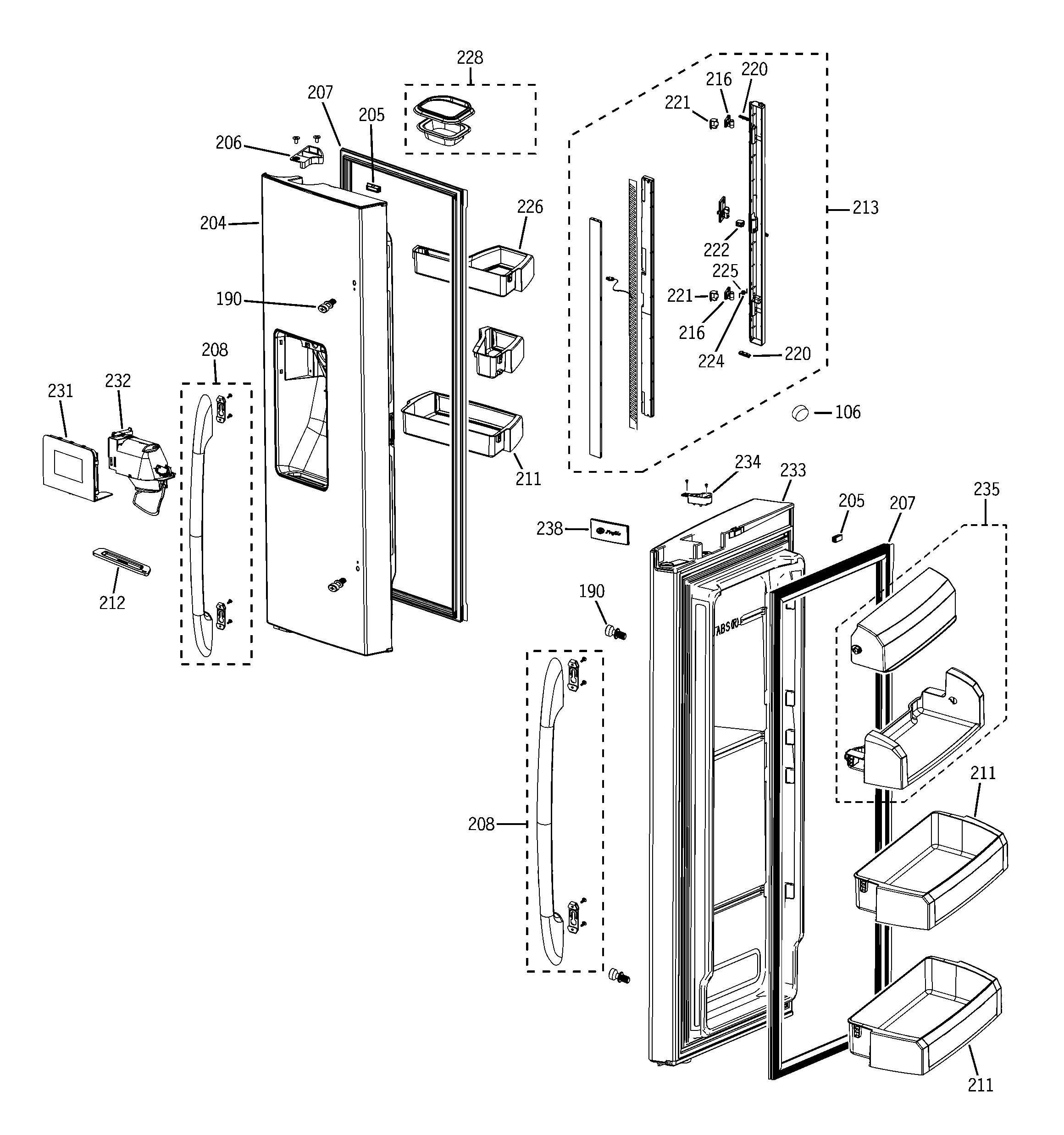 GE PFSF6PKXGWW fresh food doors diagram