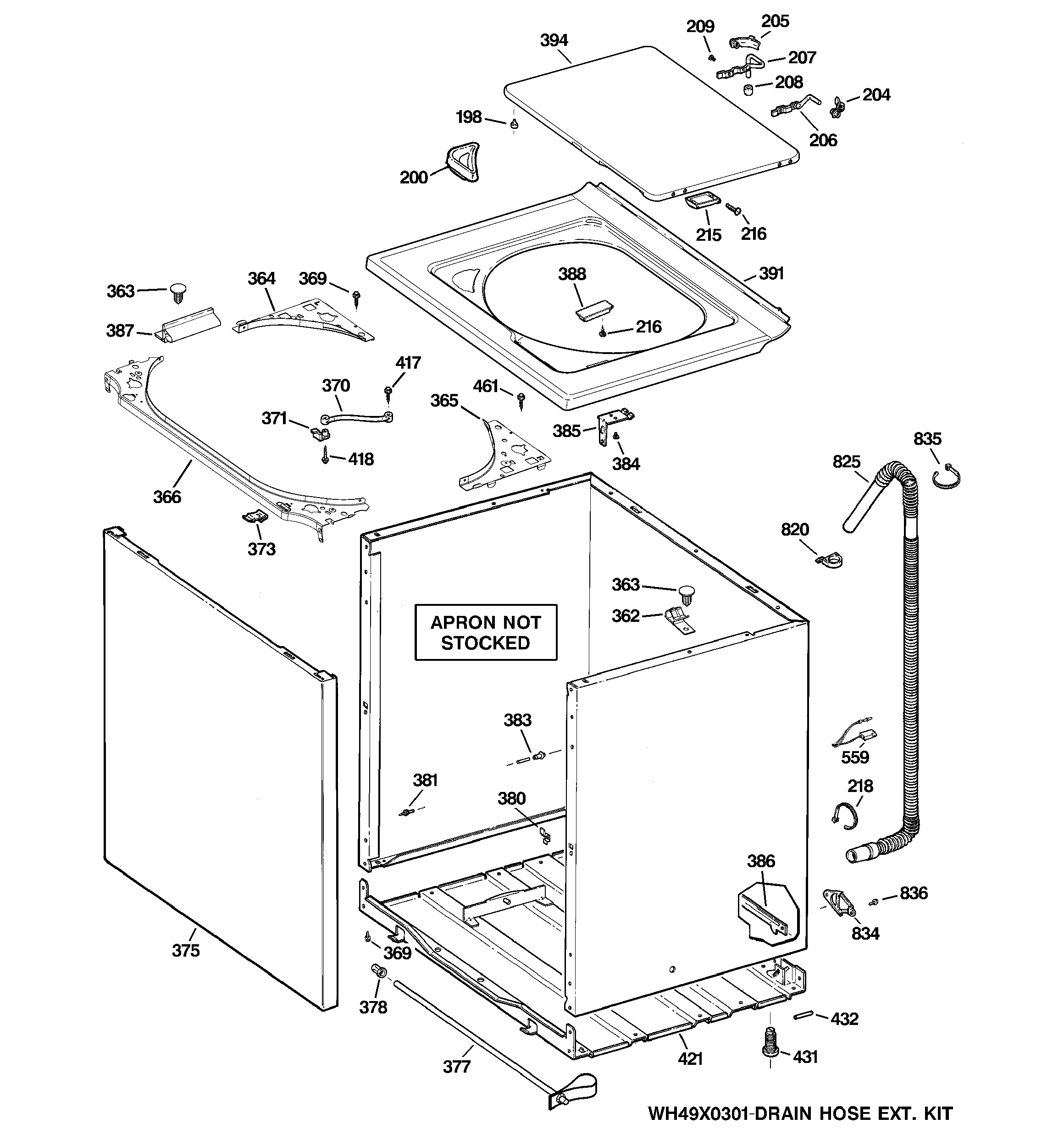 GE WLSR3000G5WW cabinet, cover & top panel diagram