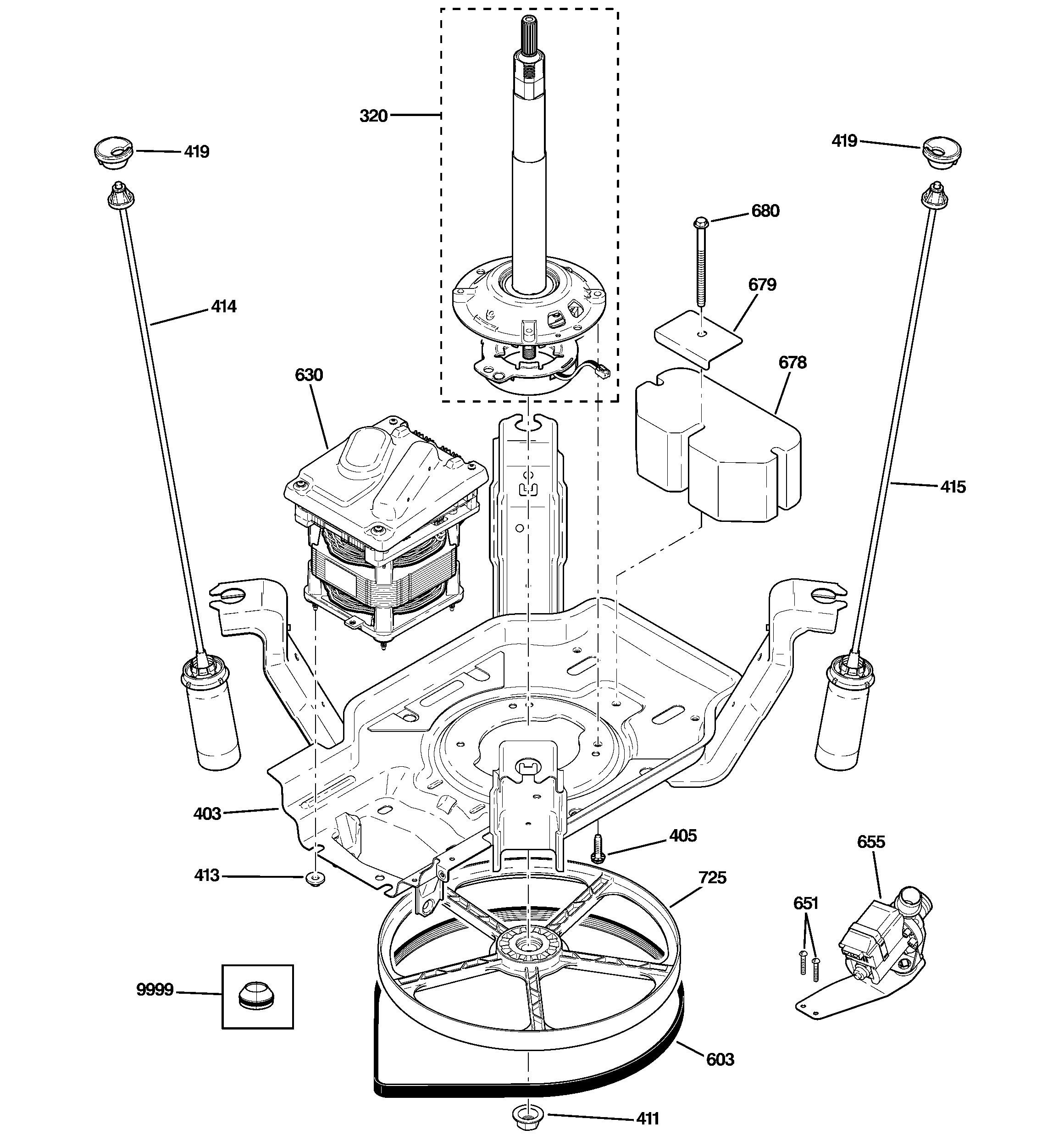 GE WLSR3000G5WW suspension, pump & drive components diagram