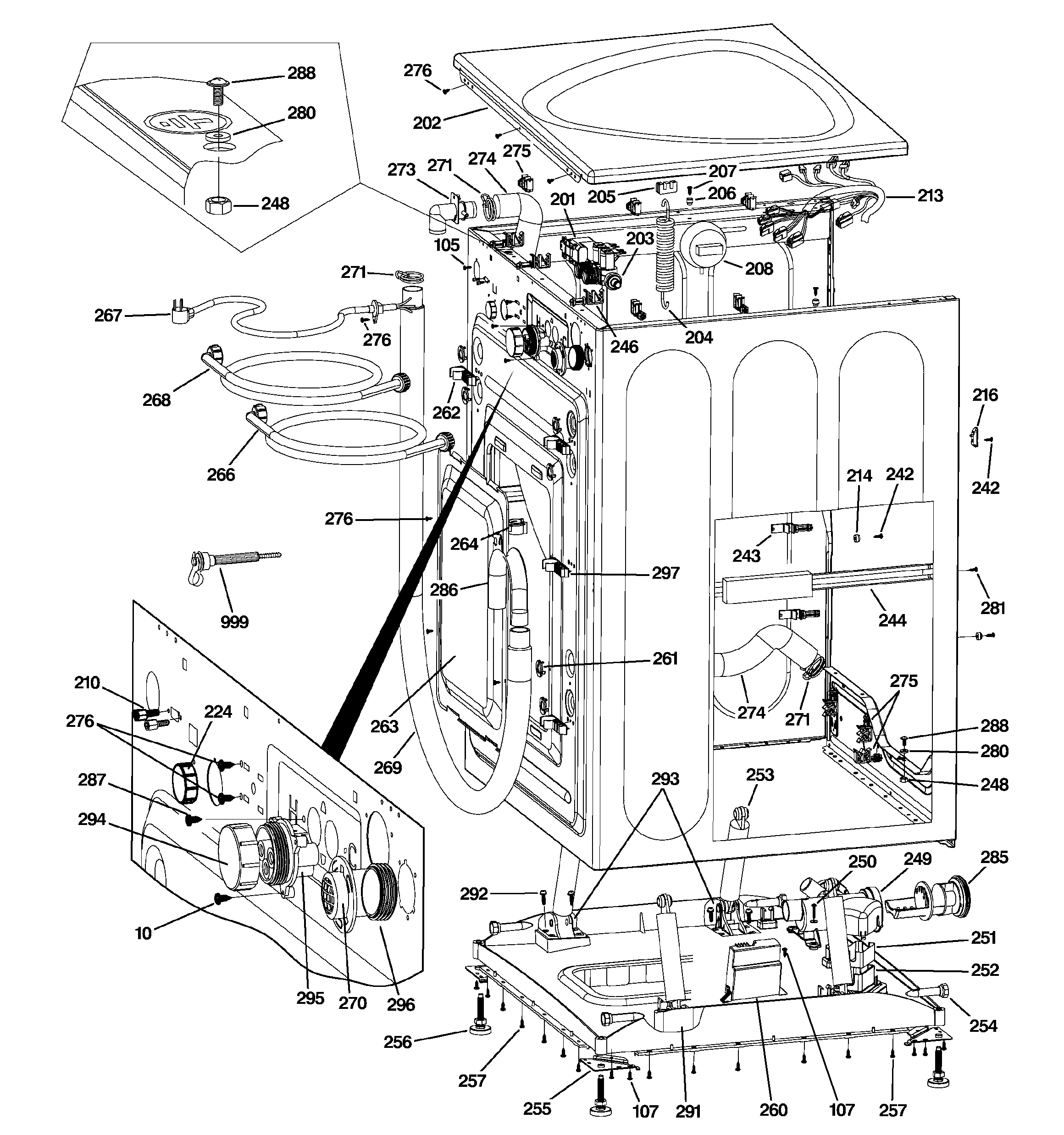 GE WPDH8800J1MG cabinet & top panel diagram