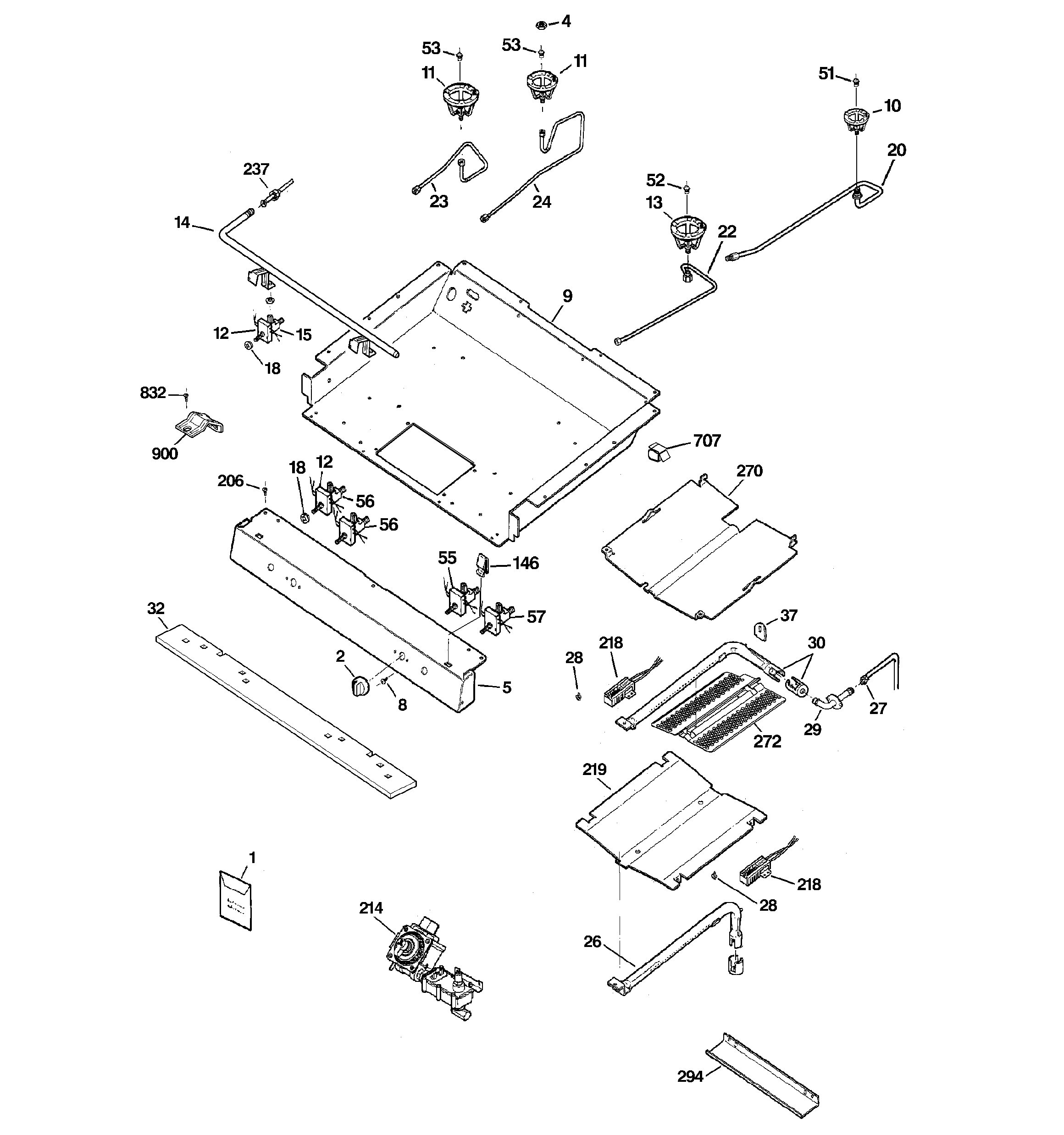 GE JGB250SET1SS gas & burner parts diagram
