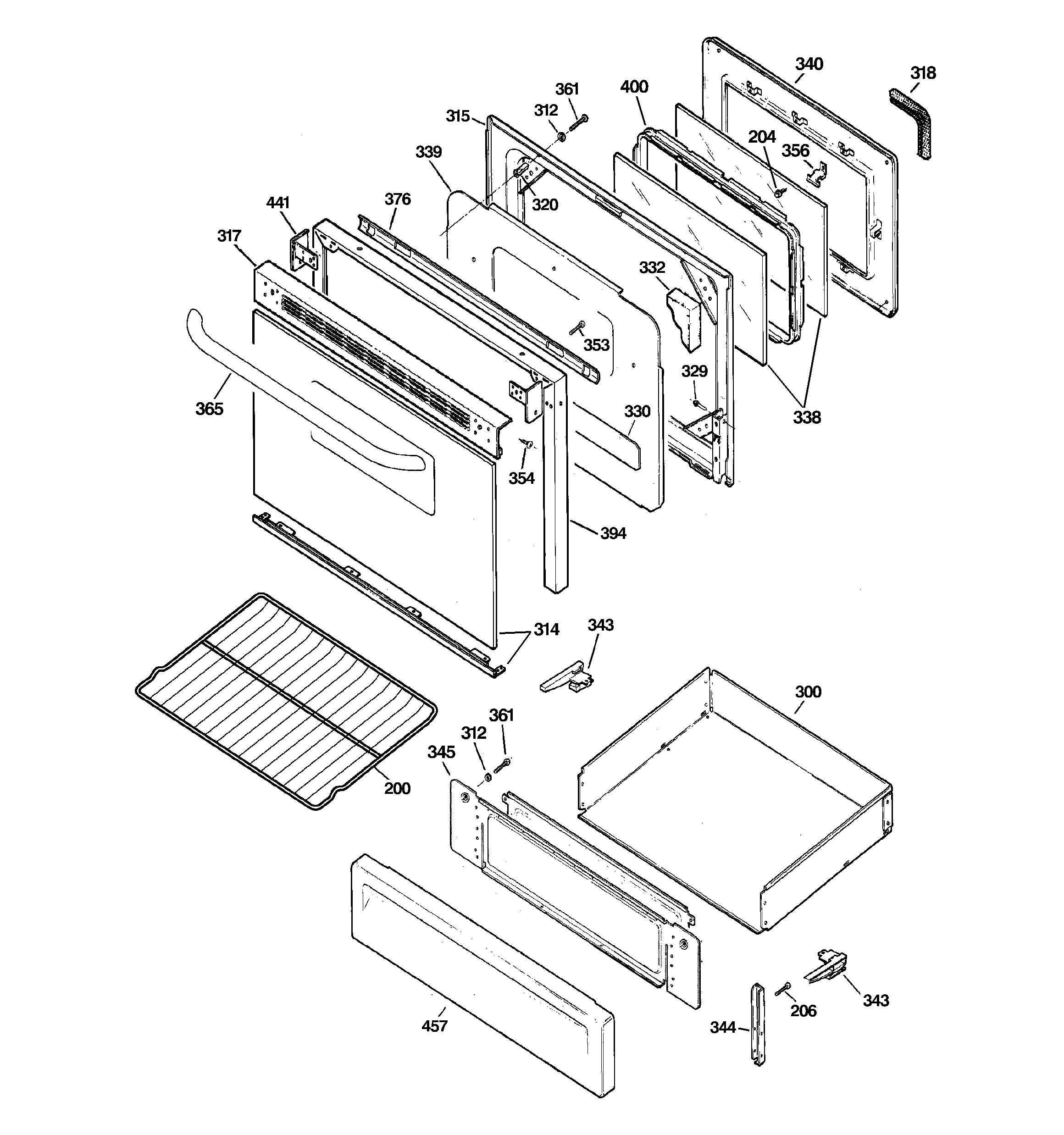 GE JGB250SET1SS door & drawer parts diagram