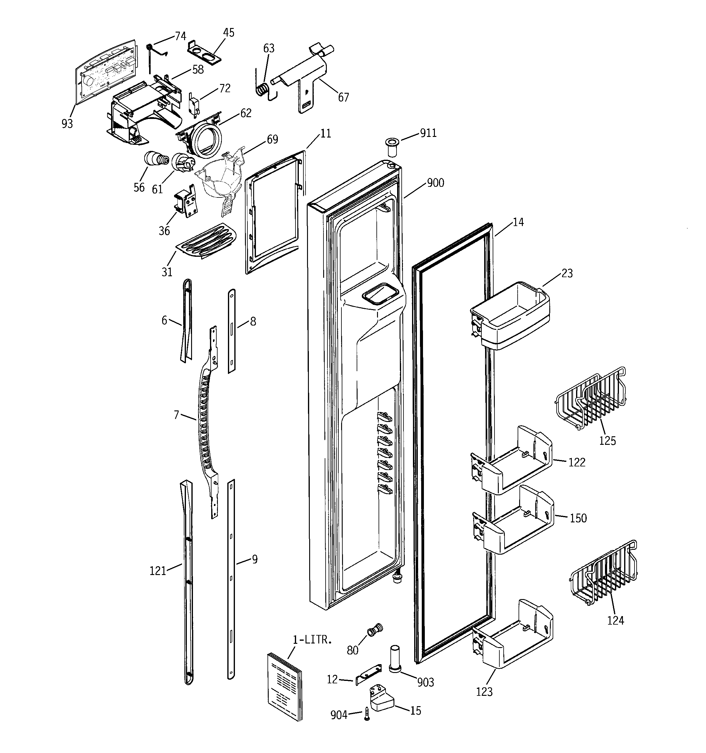 GE PSE27NGWHFWW freezer door diagram