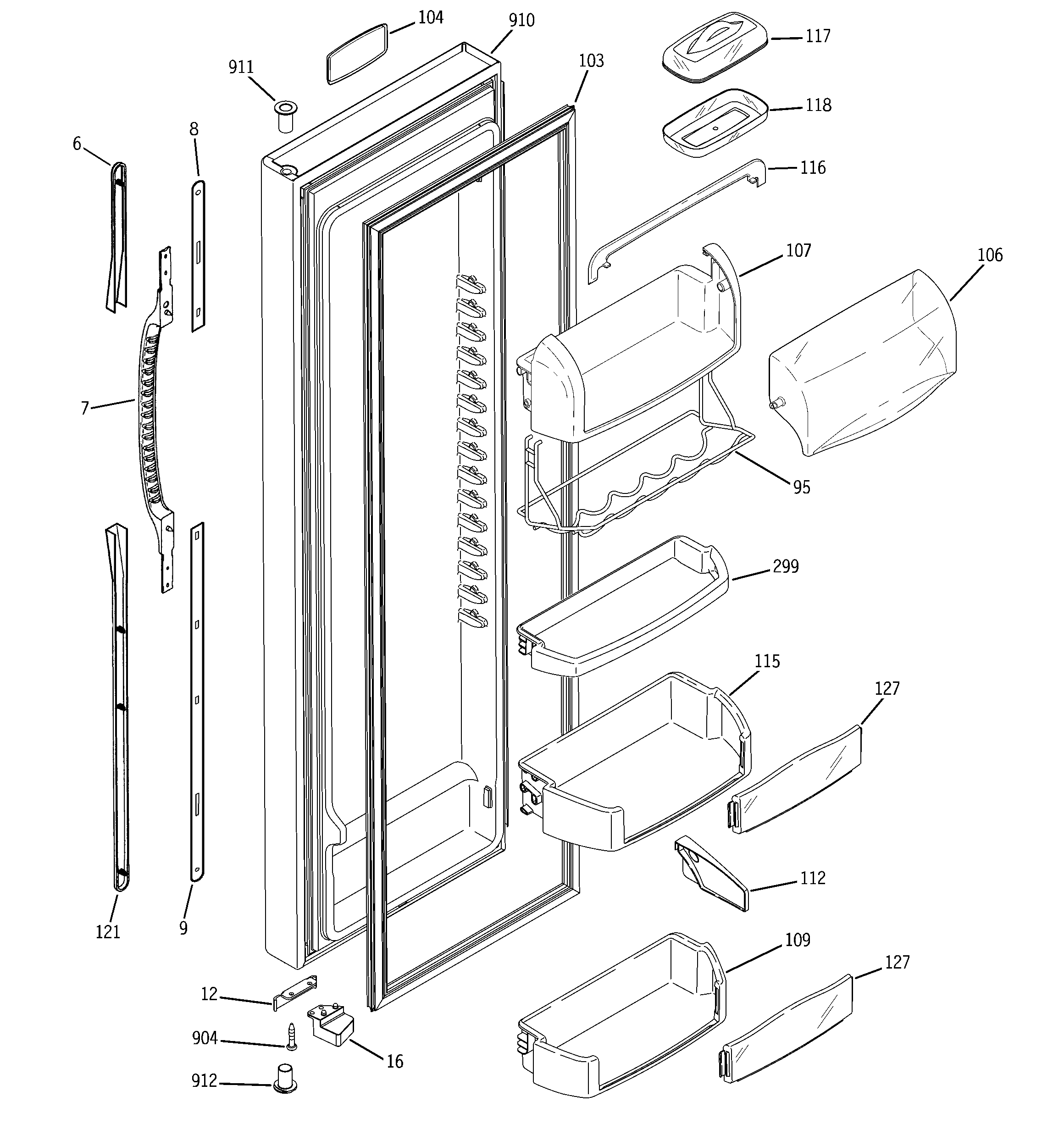 GE PSE27NGWHFWW fresh food door diagram