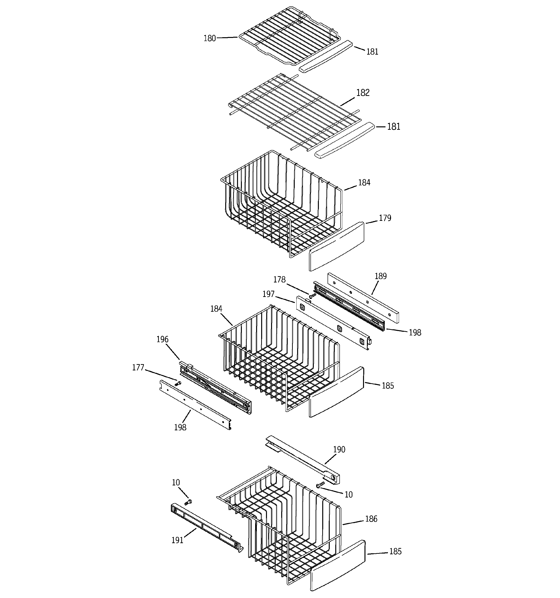 GE PSE27NGWHFWW freezer shelves diagram