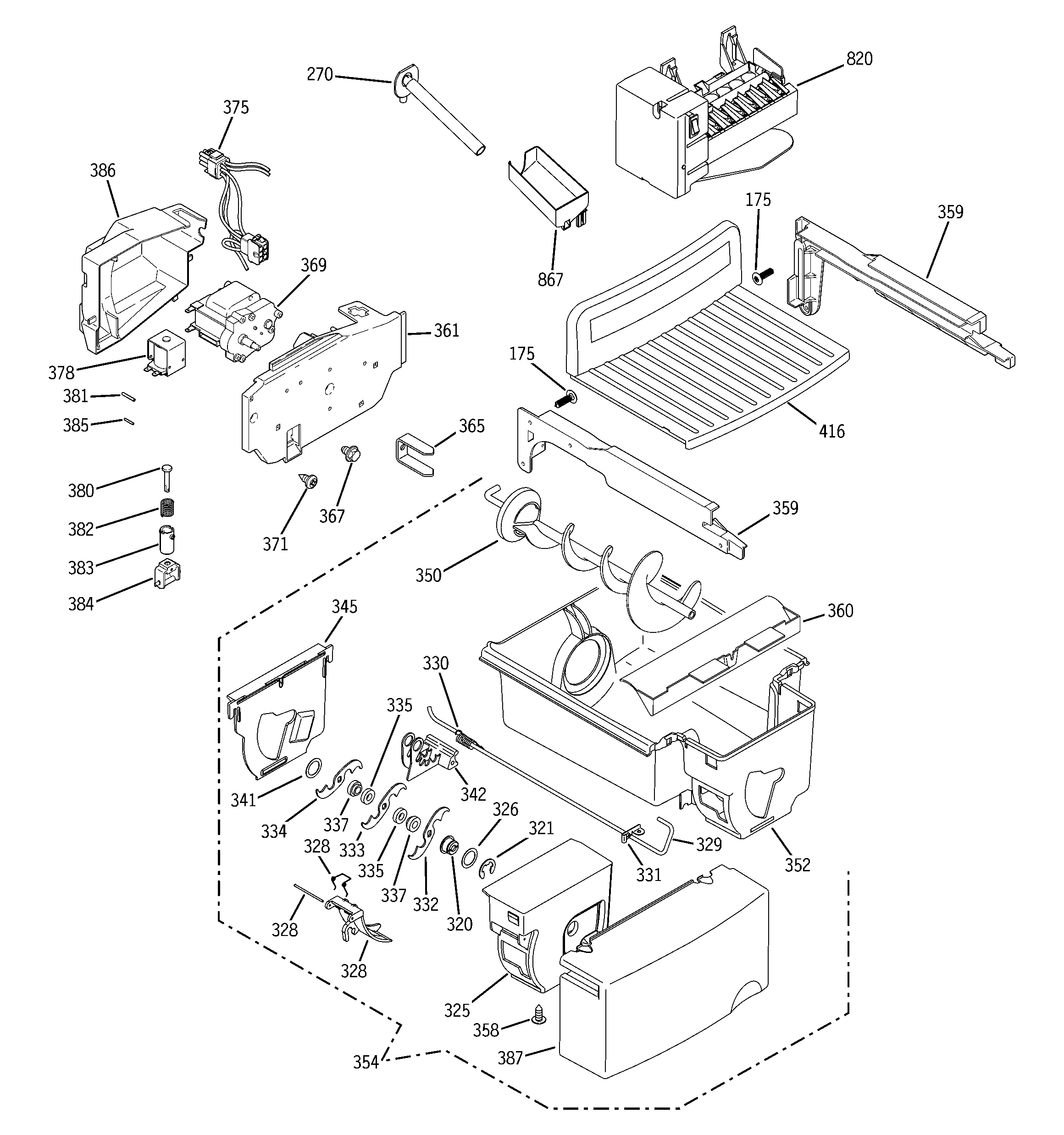 GE PSE27NGWHFWW ice maker & dispenser diagram