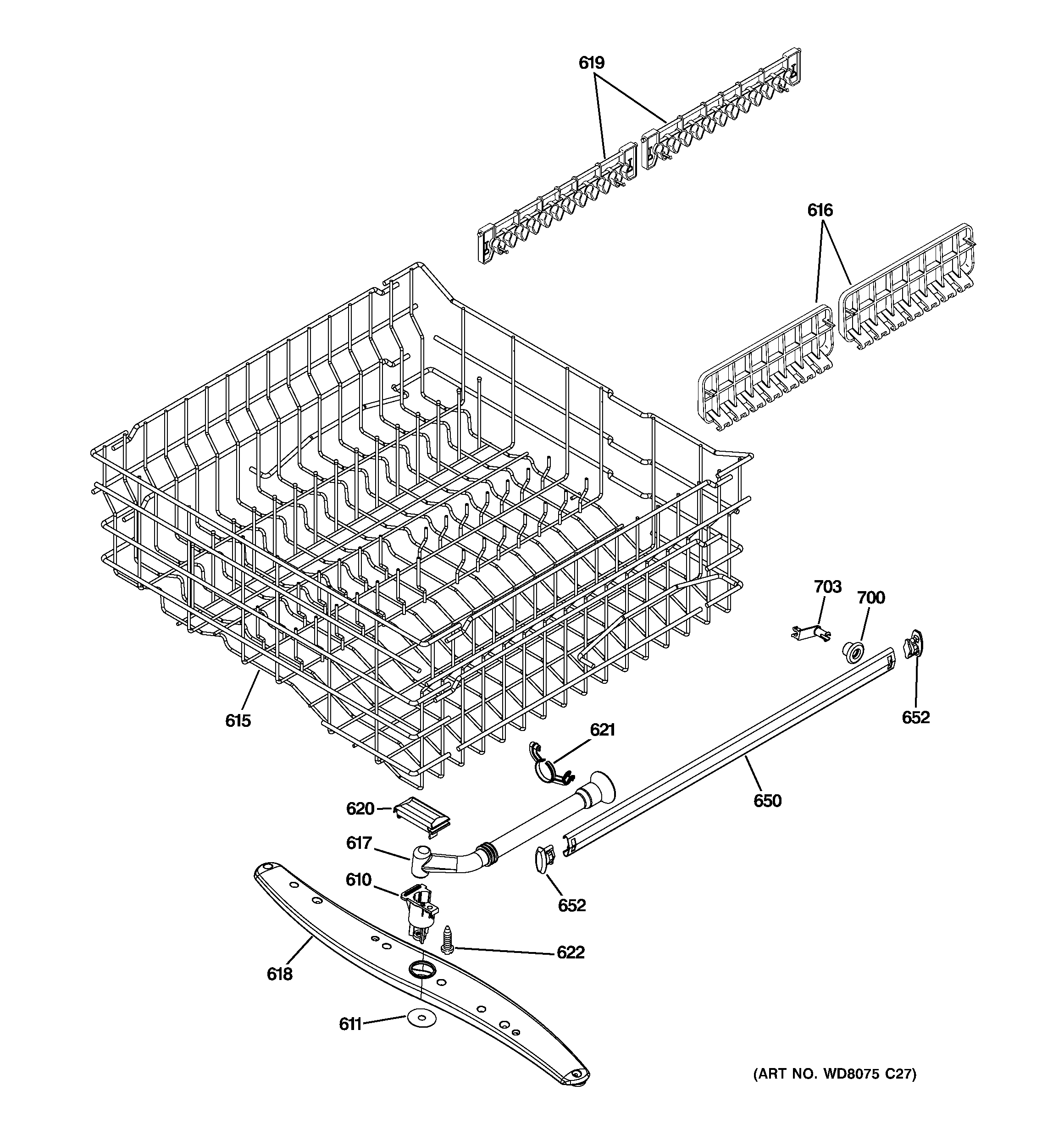 GE GLC4400R40WW upper rack assembly diagram