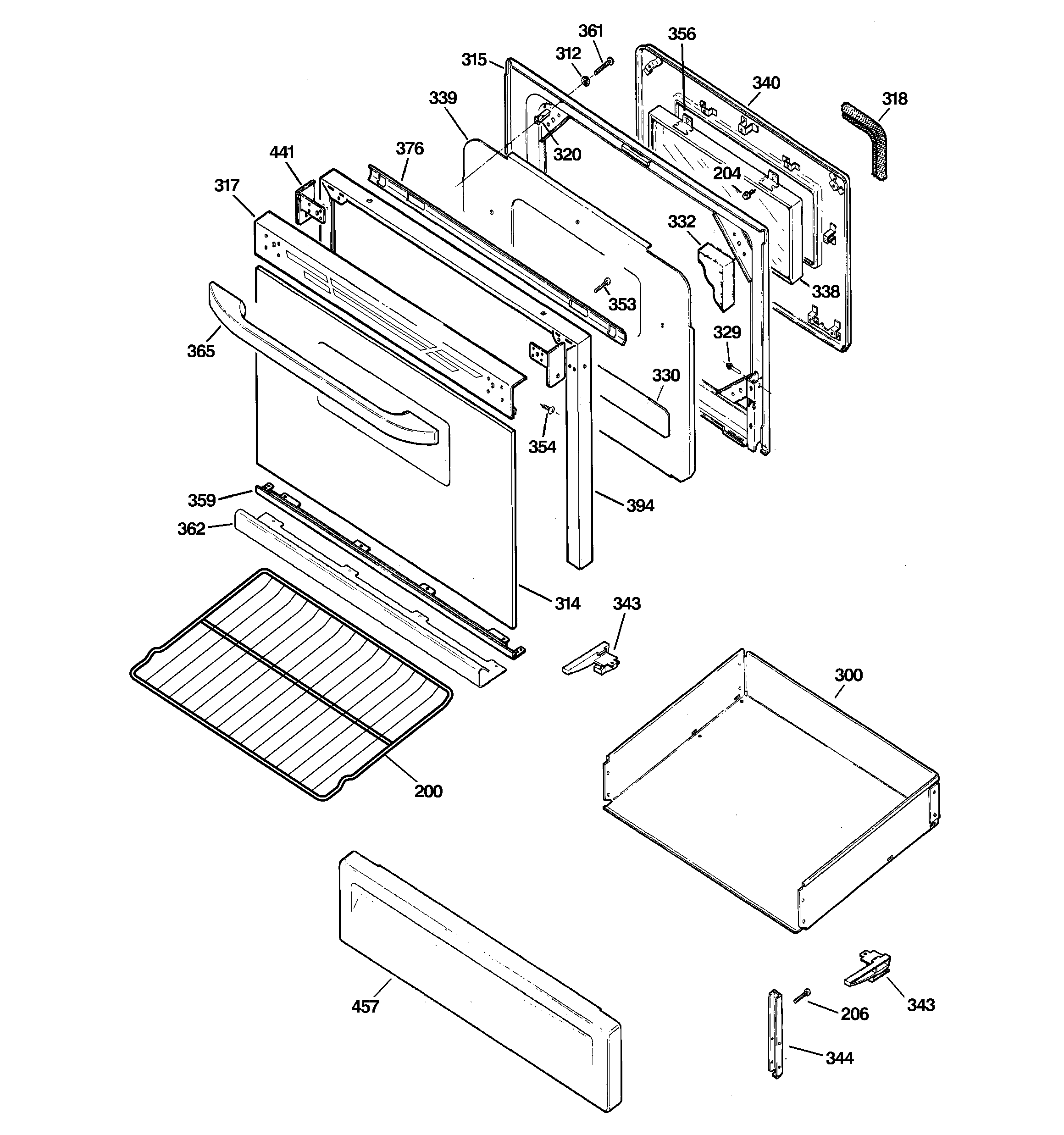 GE JGBP25DEMAWW door & drawer parts diagram