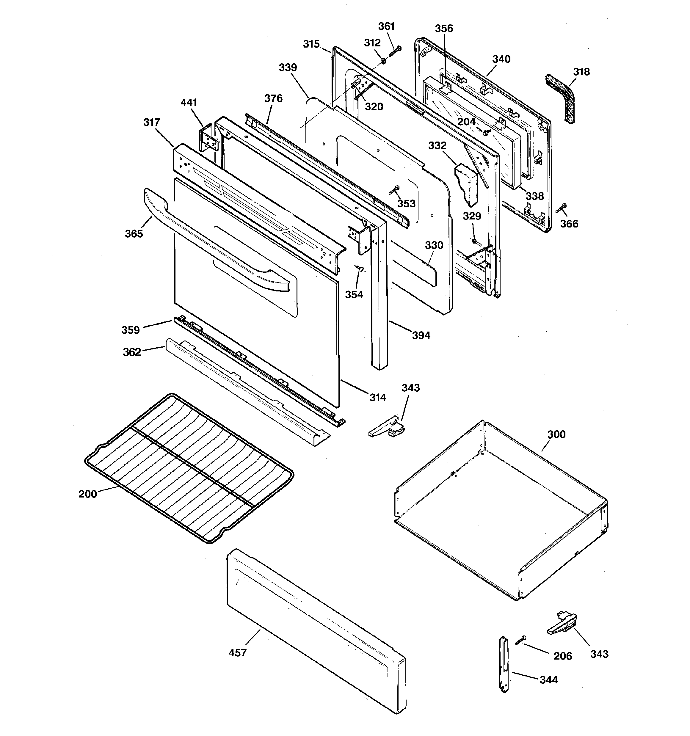 GE JGBP28WEKCWW door & drawer parts diagram
