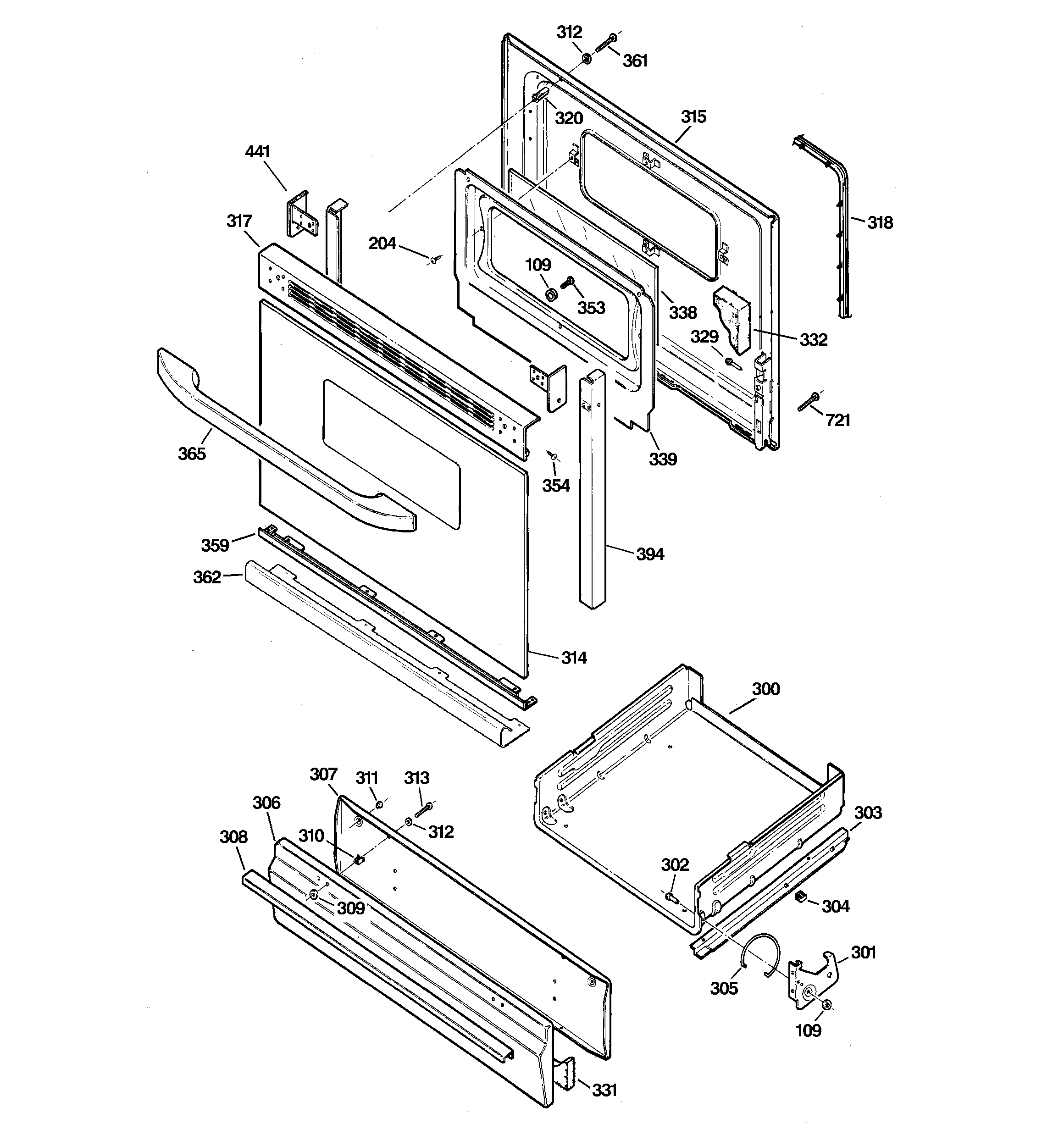 GE JGBS18DEN7BB door & drawer parts diagram