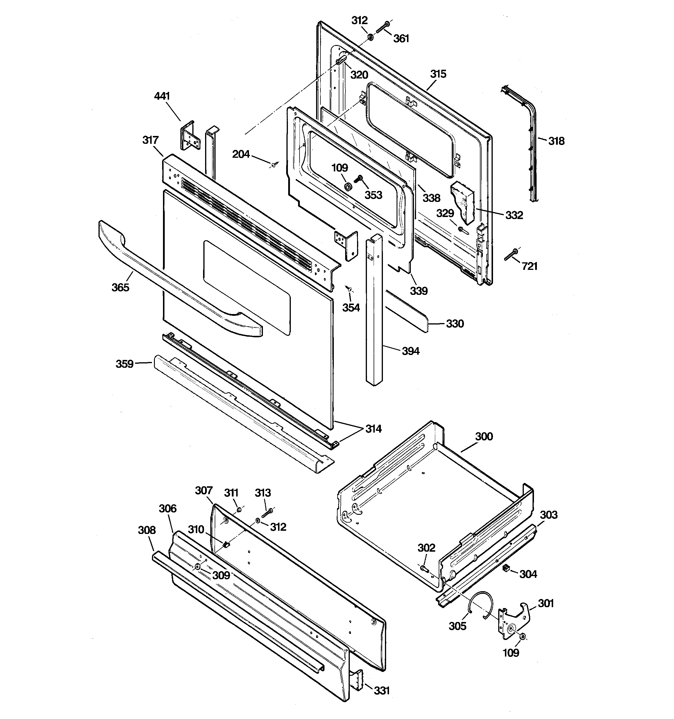 GE JGBS19GER4SA door & drawer parts diagram
