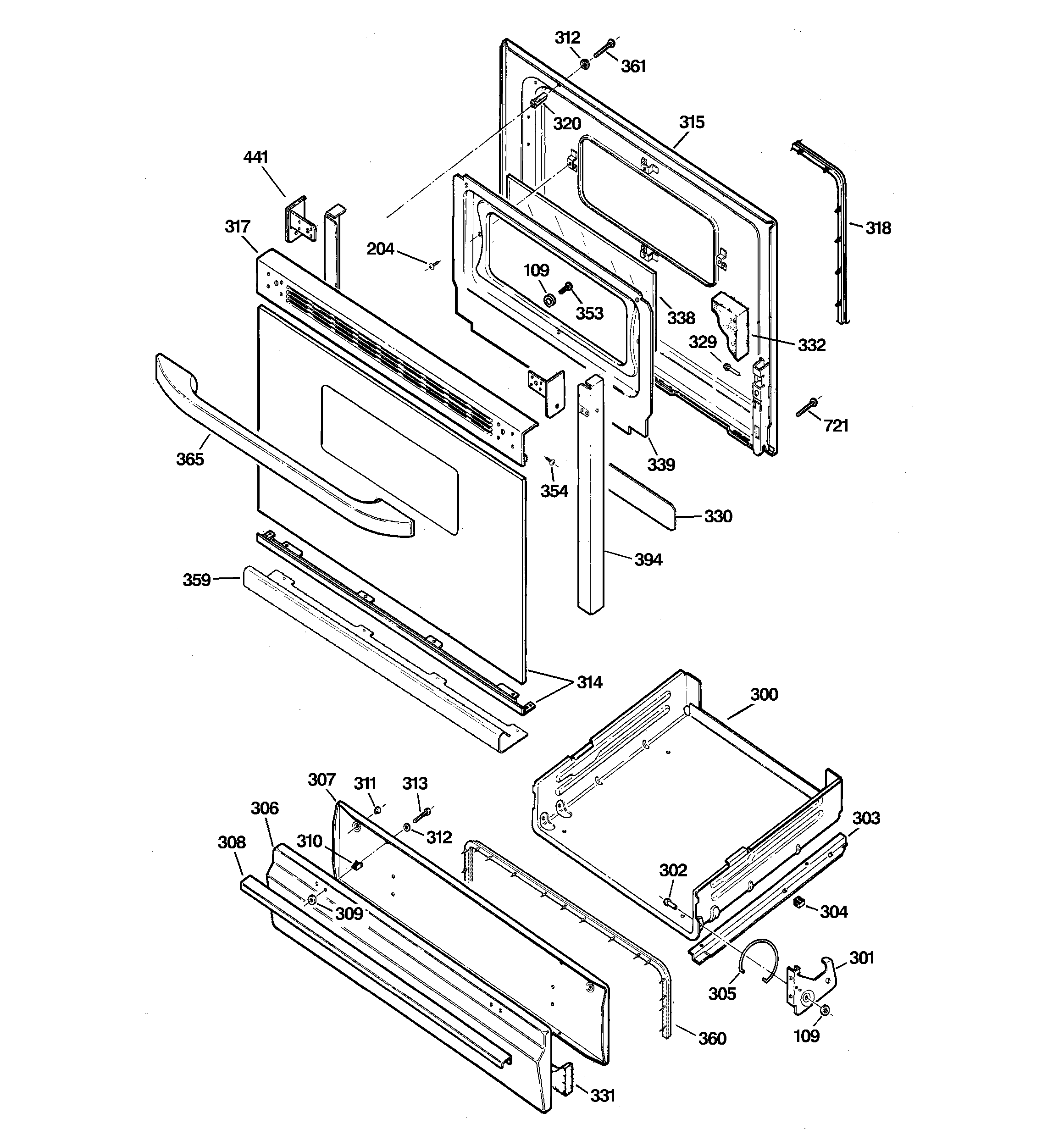 GE JGBS19SER3SS door & drawer parts diagram