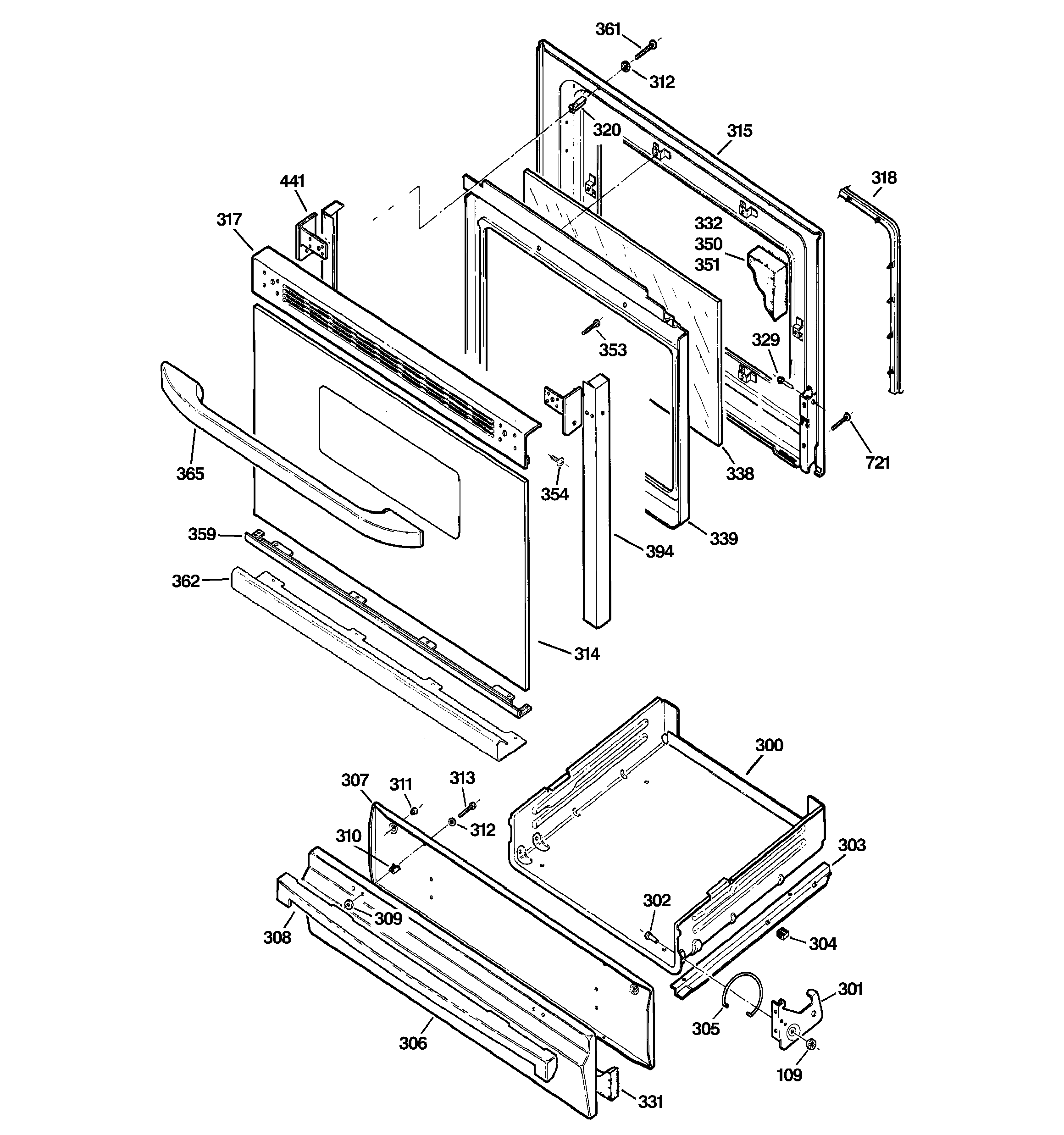 GE JGBS24LEM7WW door & drawer parts diagram