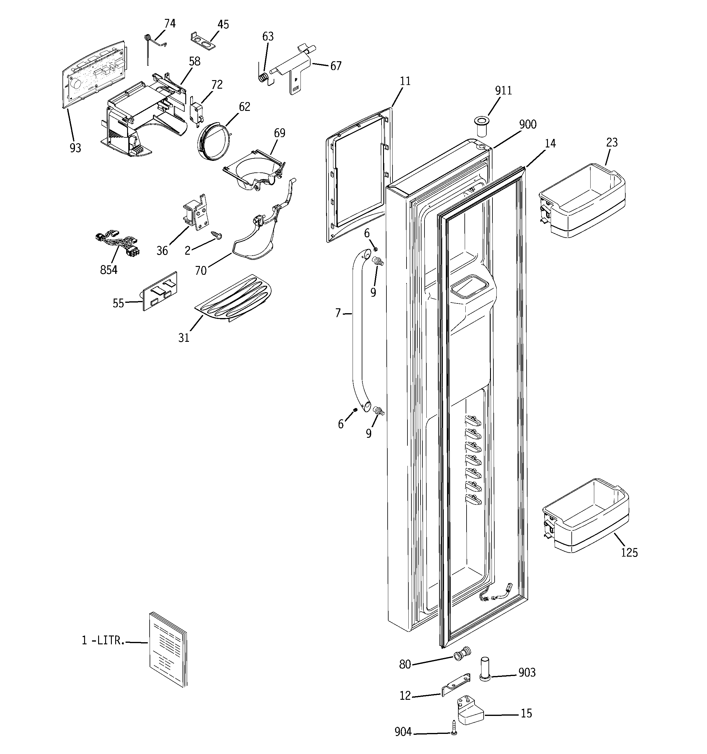 GE GCE21LGYCFWW freezer door diagram