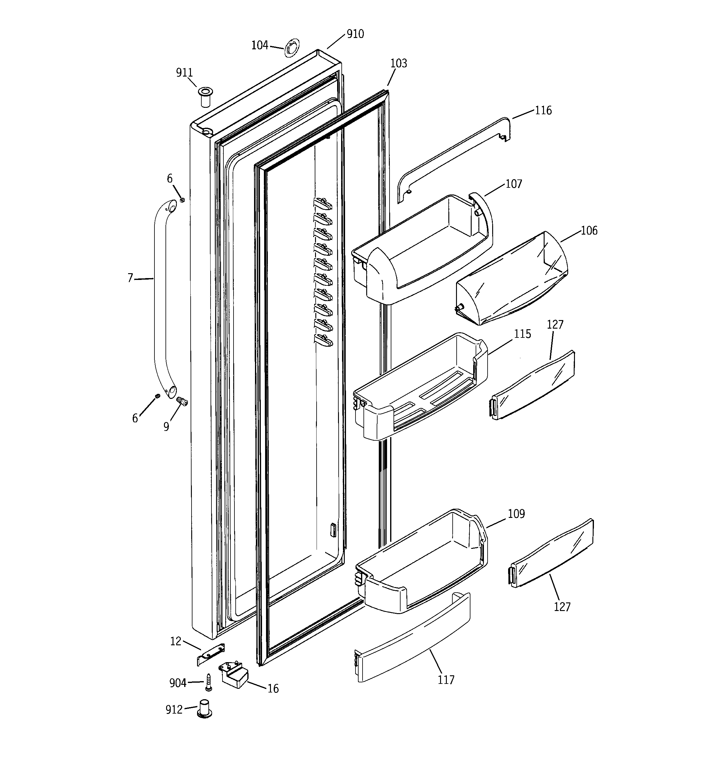 GE GCE21LGYCFWW fresh food door diagram