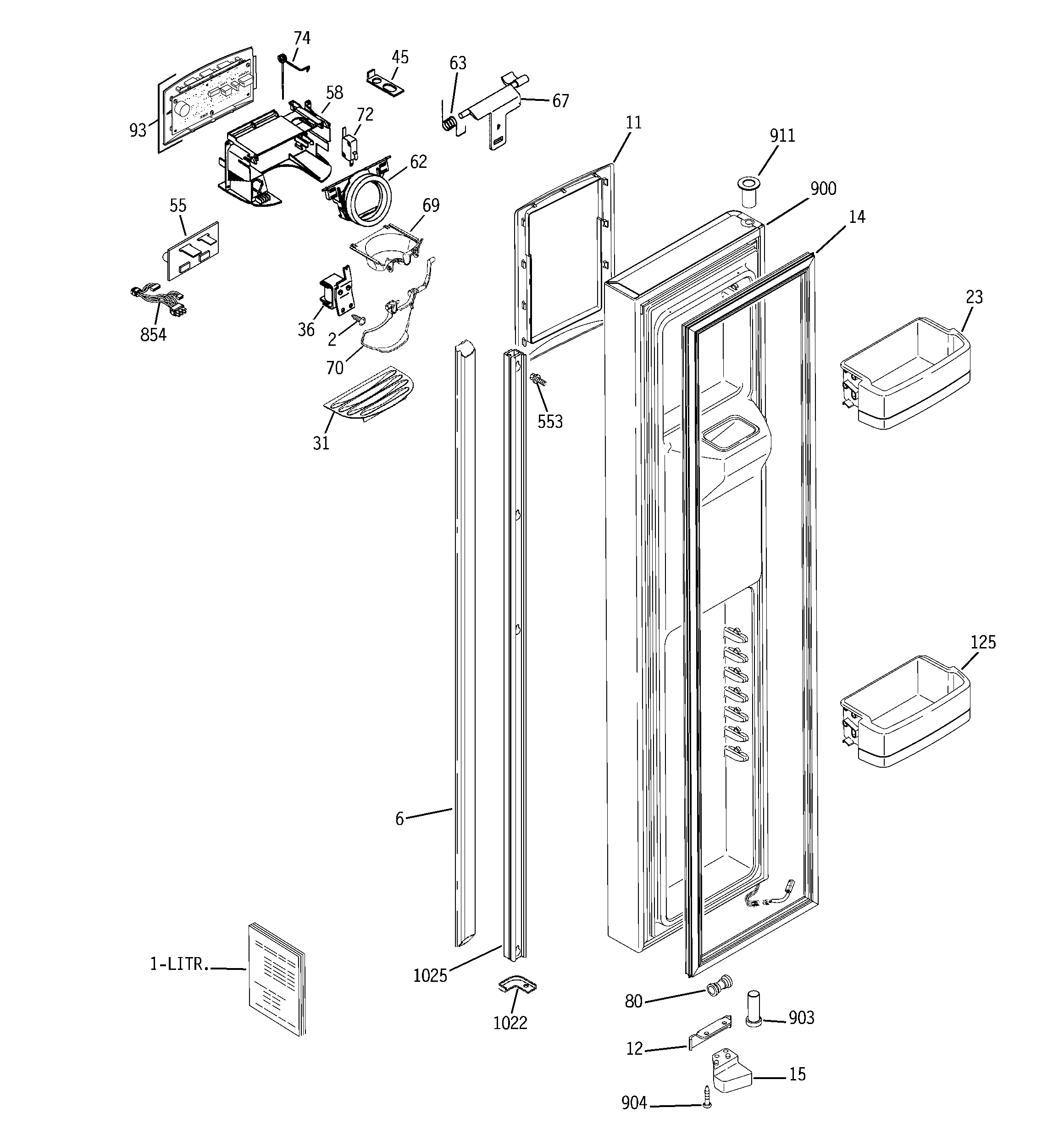 GE GCE23LGYCFLV freezer door diagram