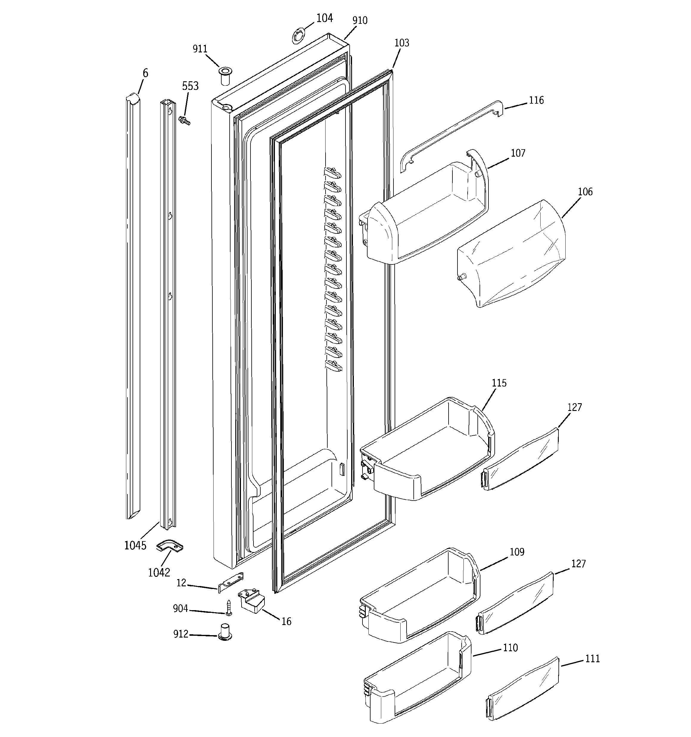 GE GCE23LGYCFLV fresh food door diagram