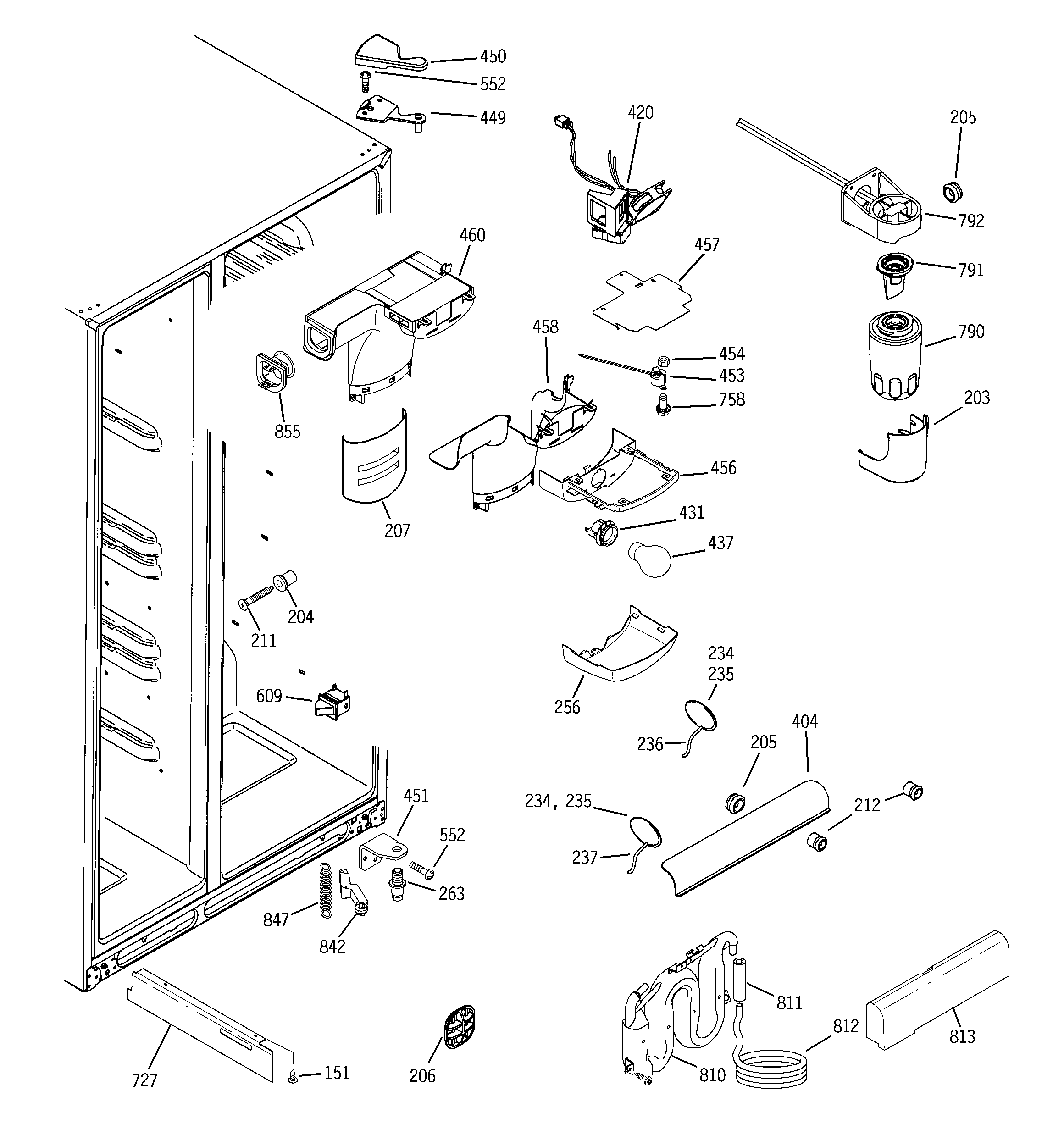 GE GCE23LGYCFLV fresh food section diagram
