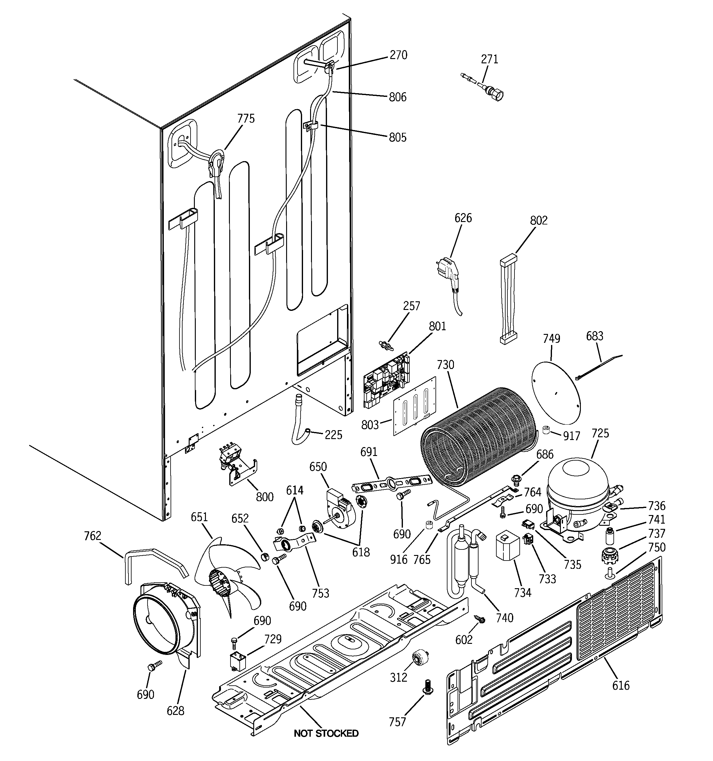 GE GCE23LGYCFLV sealed system & mother board diagram