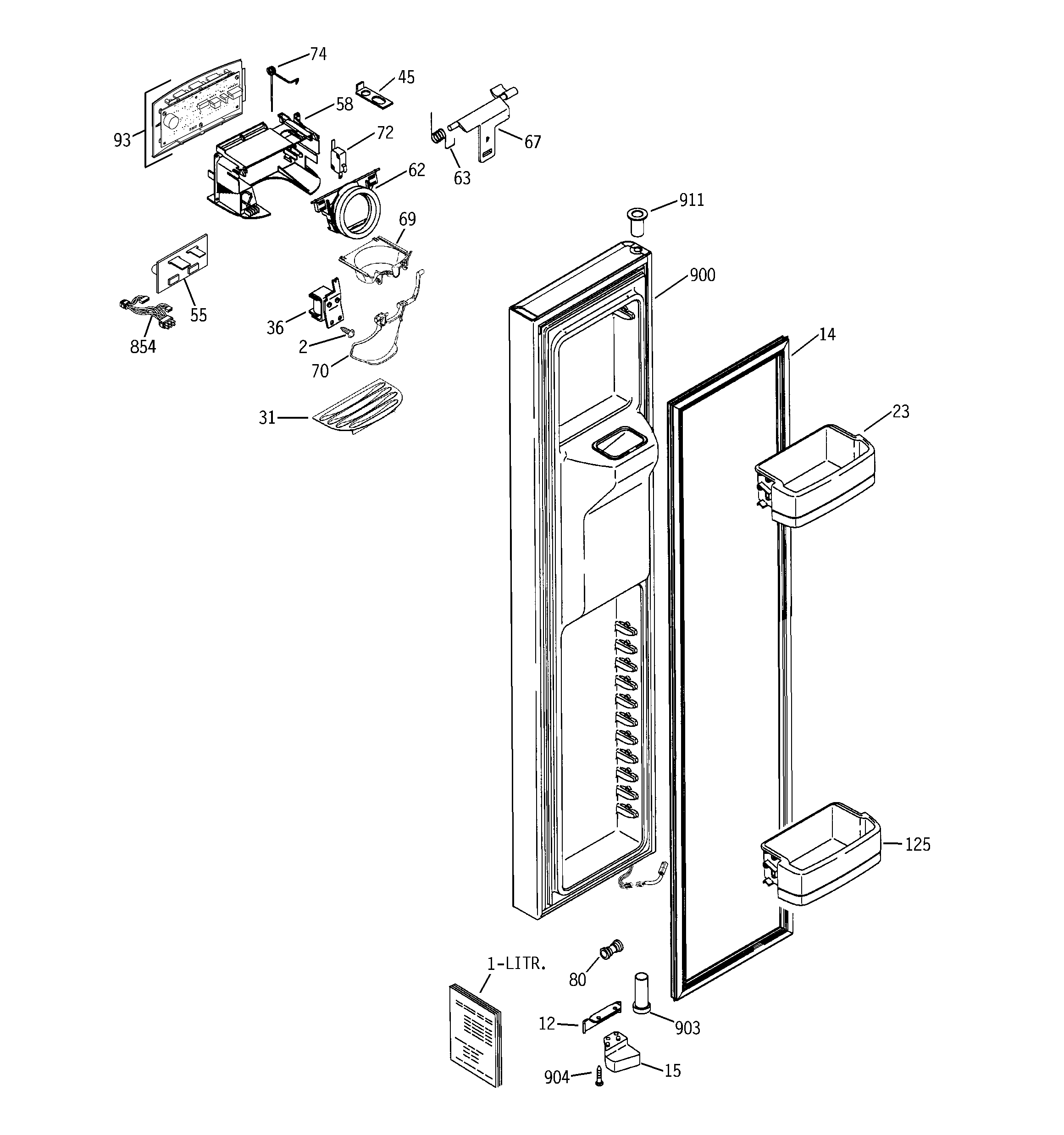 GE GCE23LGYCFNB freezer door diagram