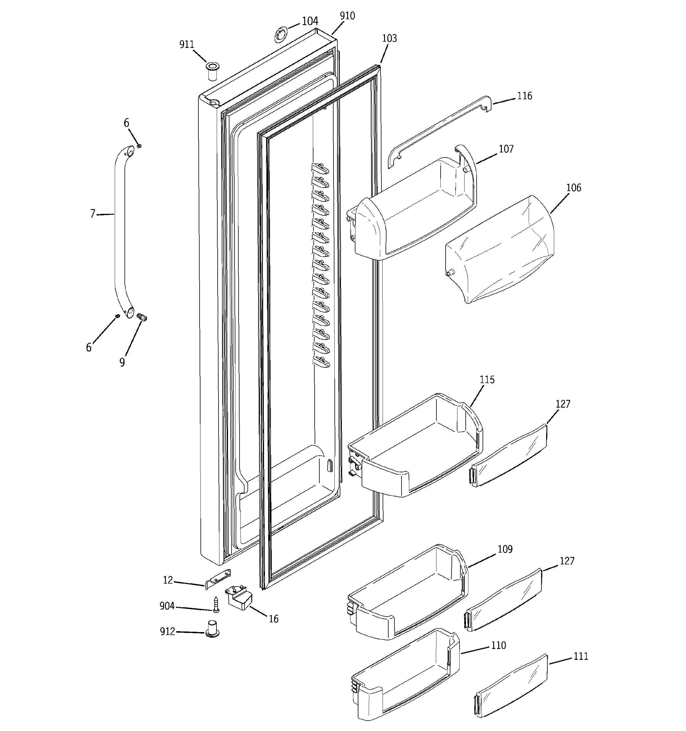 GE GCU23LGYCFSS fresh food door diagram