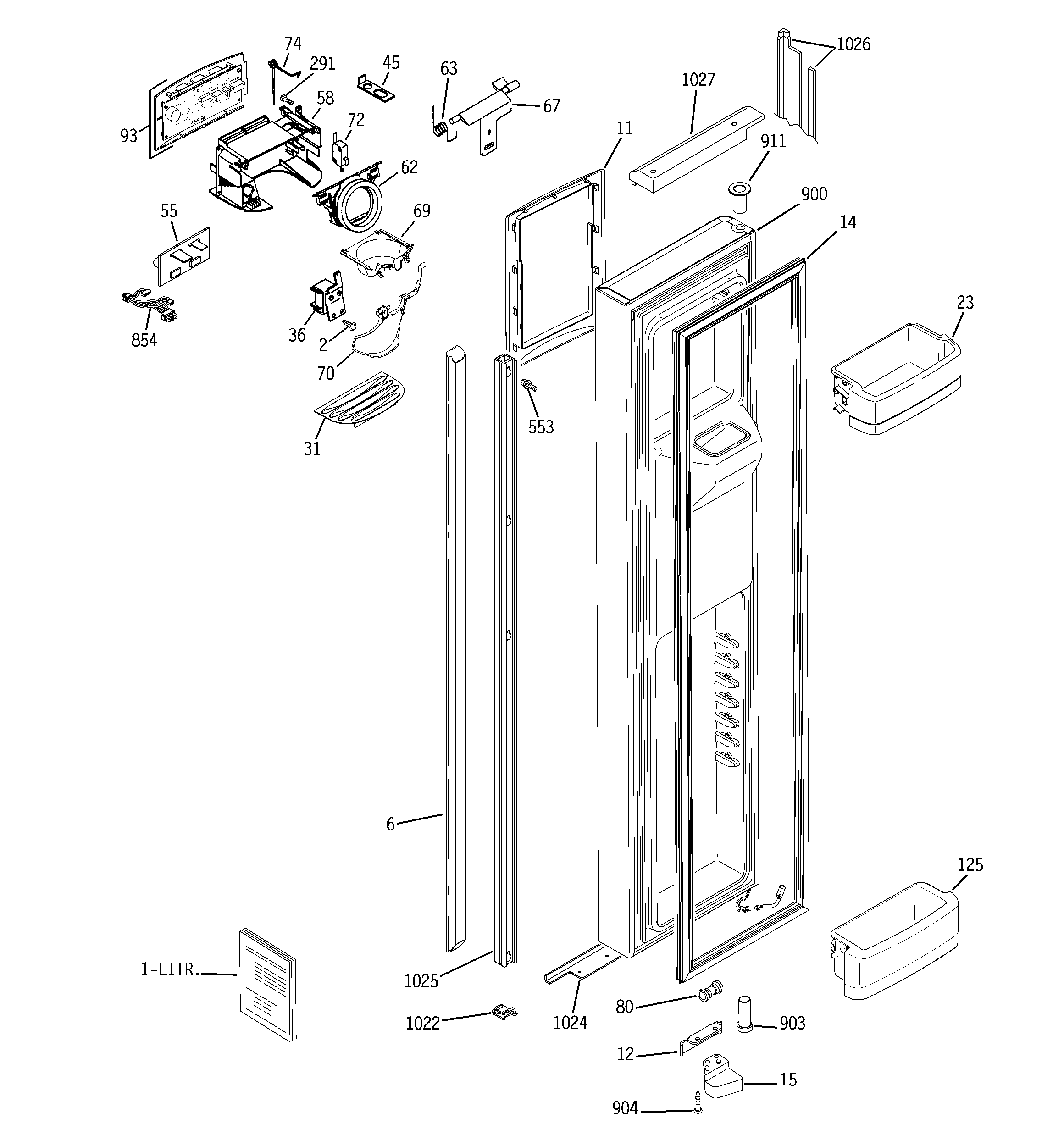 GE GIE21LGYCFKB freezer door diagram