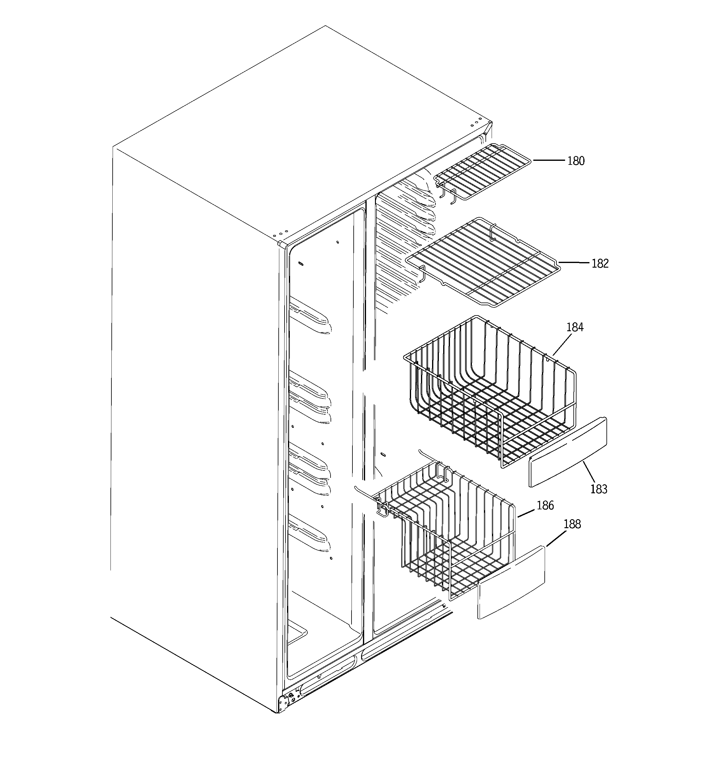 GE GWE23LGYCFSS freezer shelves diagram