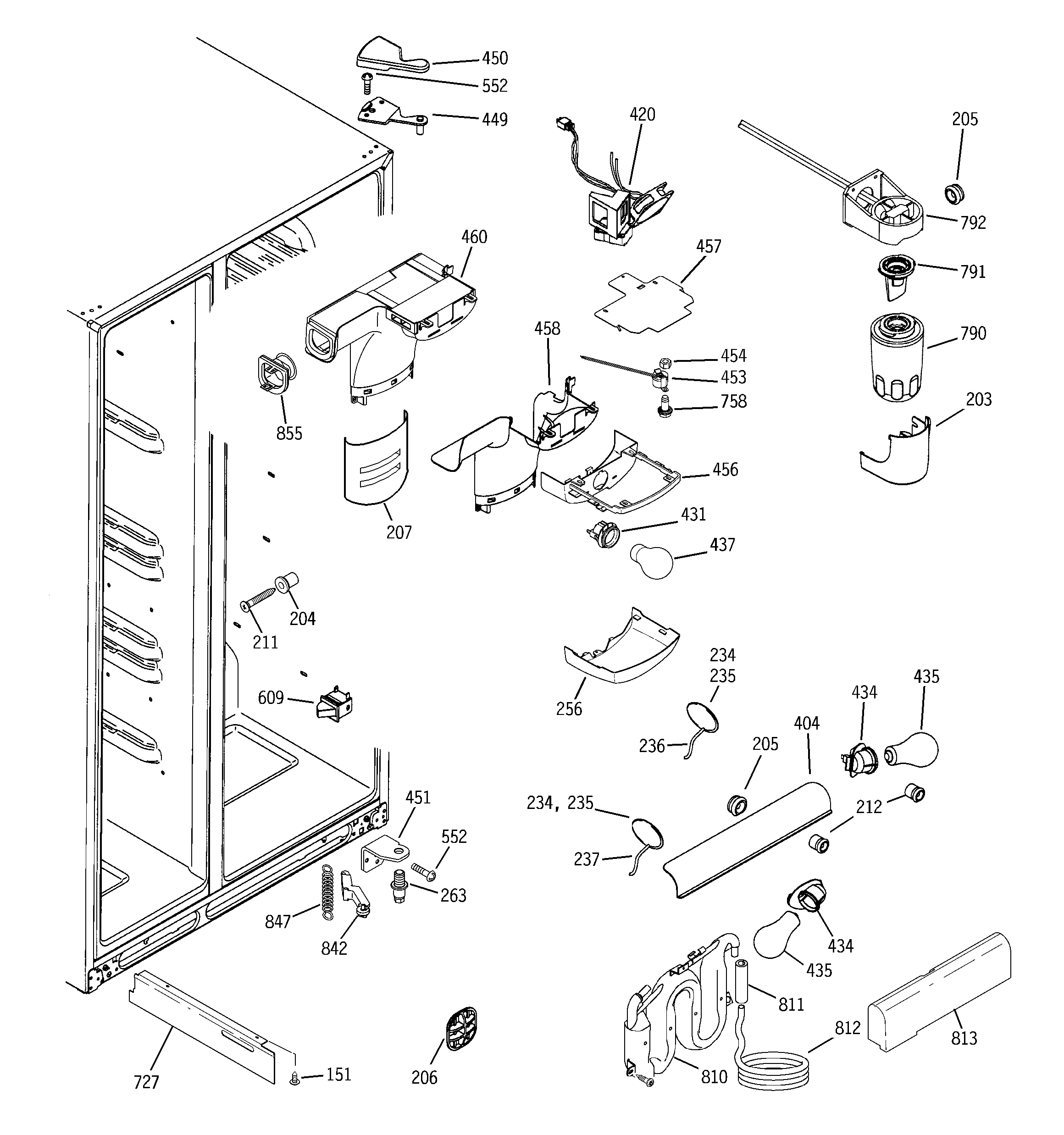 GE GWE23LGYCFSS fresh food section diagram