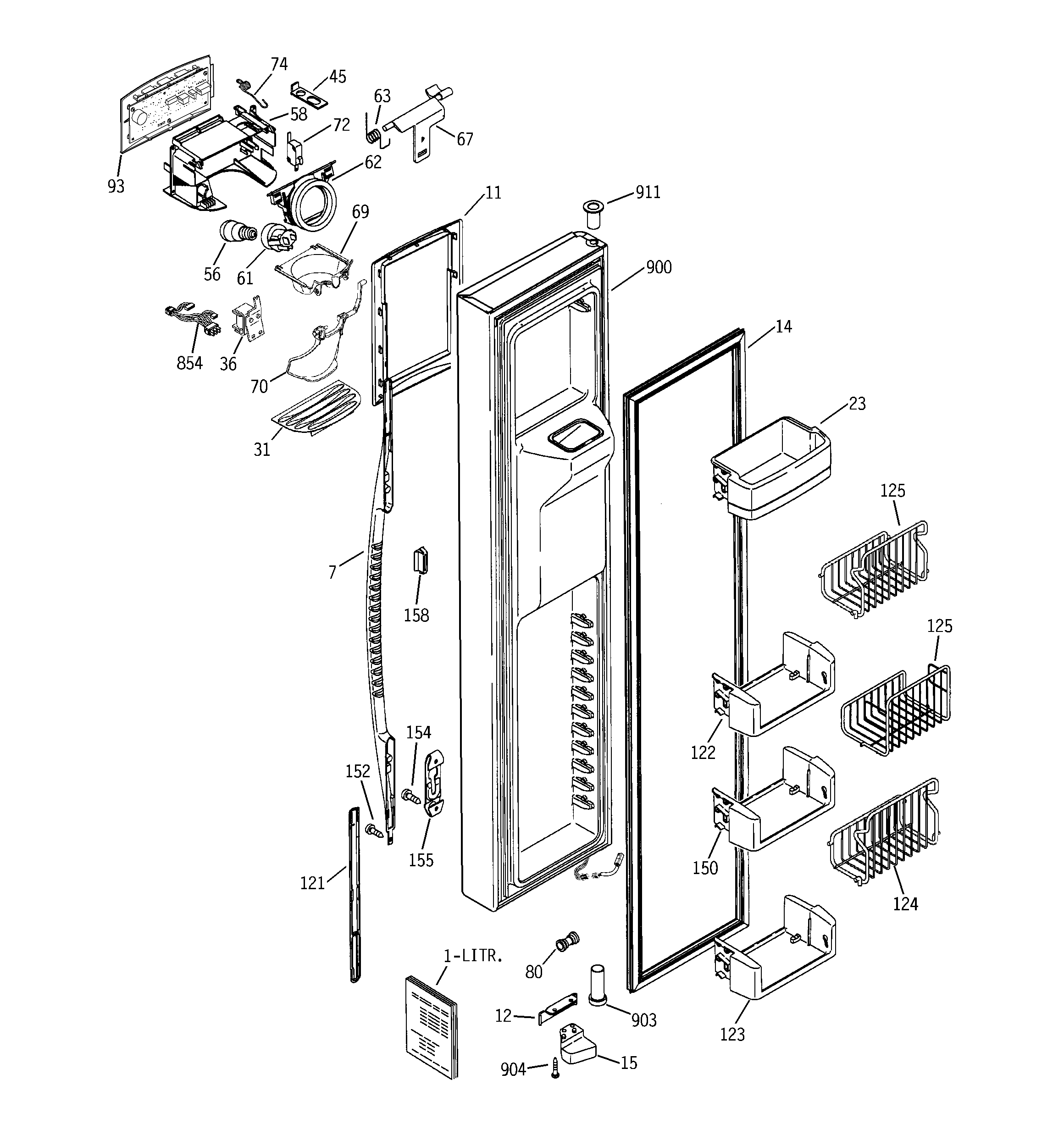 GE PCE23NGTLFWW freezer door diagram