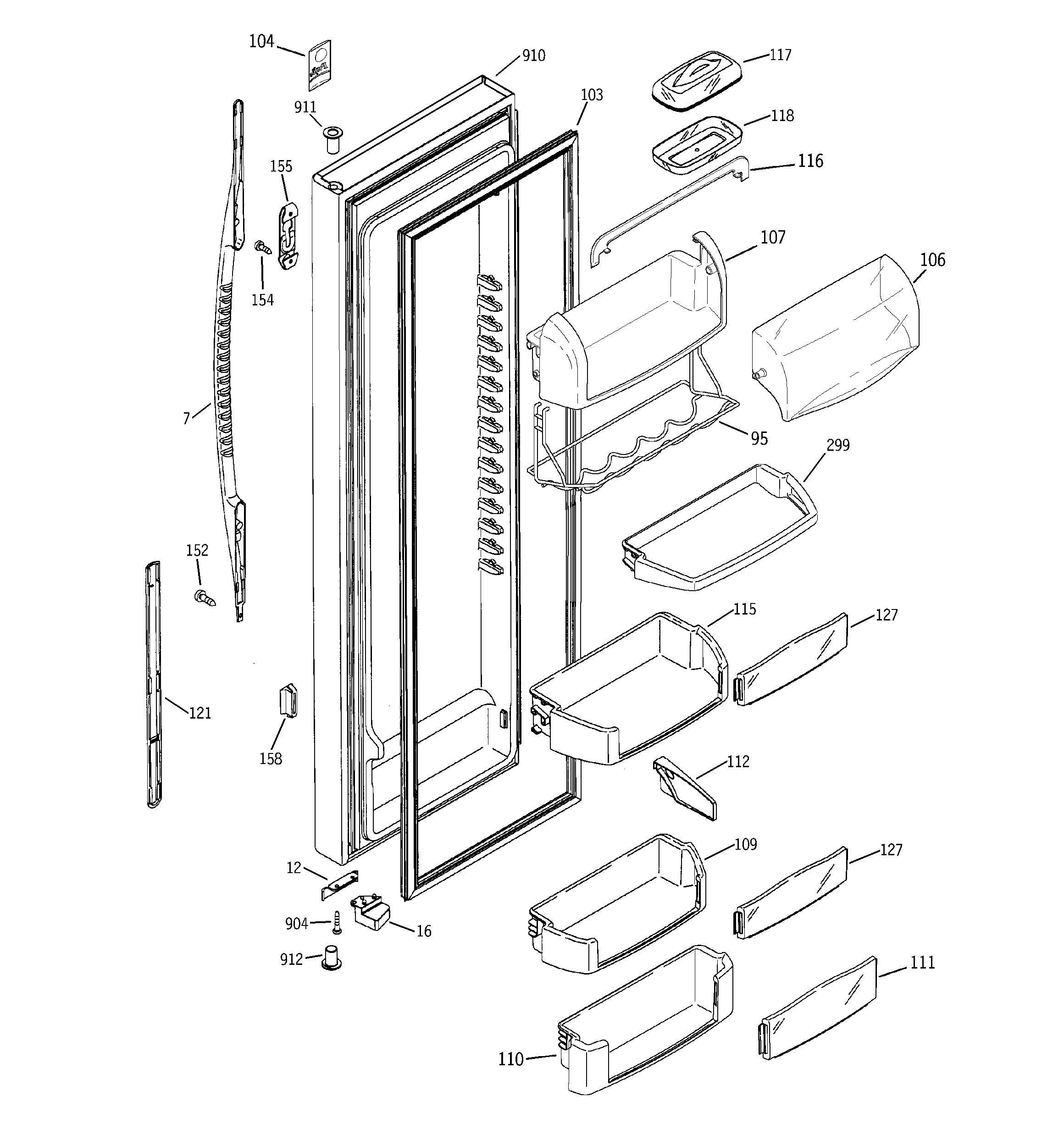GE PCE23NGTLFWW fresh food door diagram