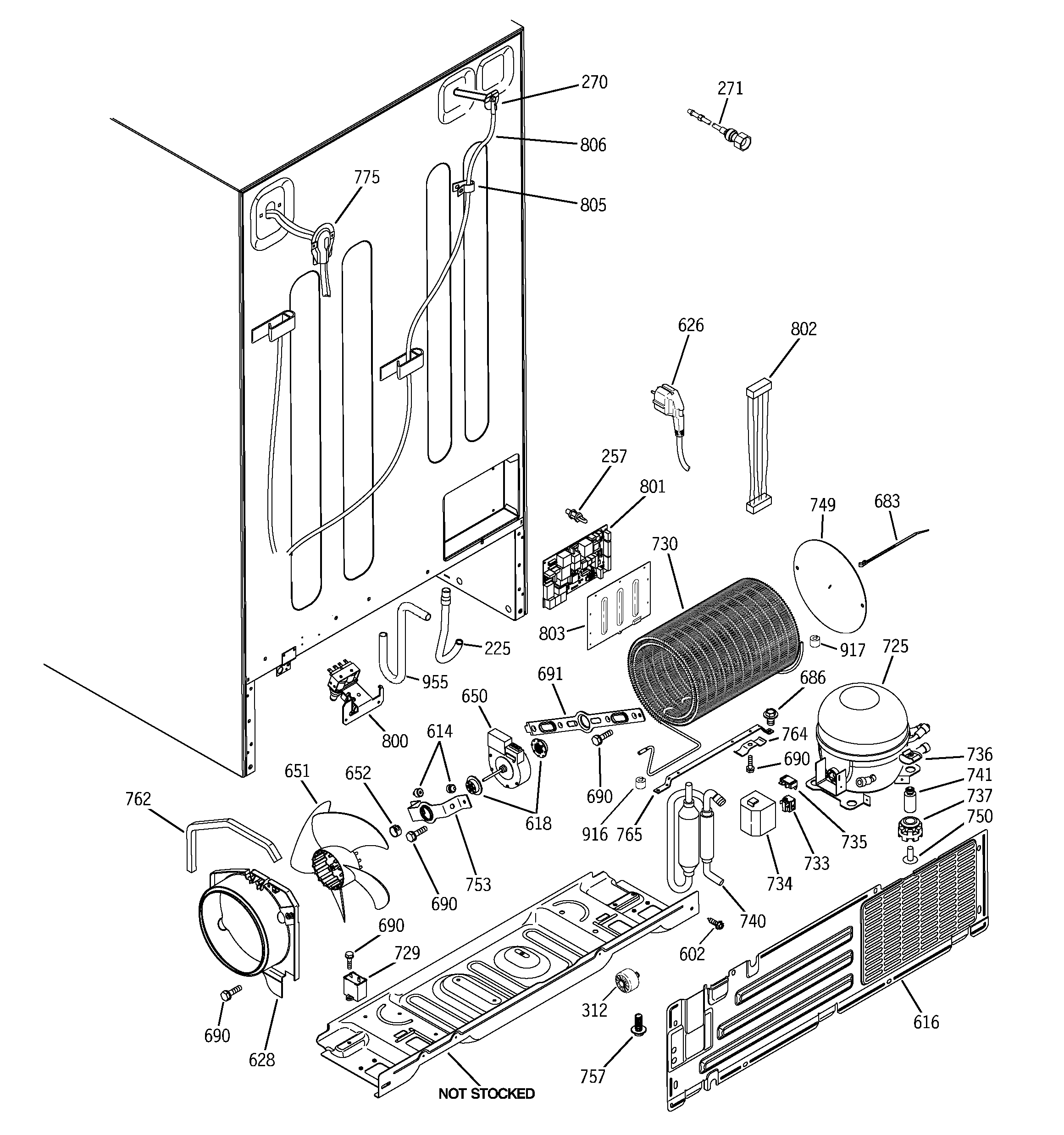 GE PCE23NHWJFSS sealed system & mother board diagram