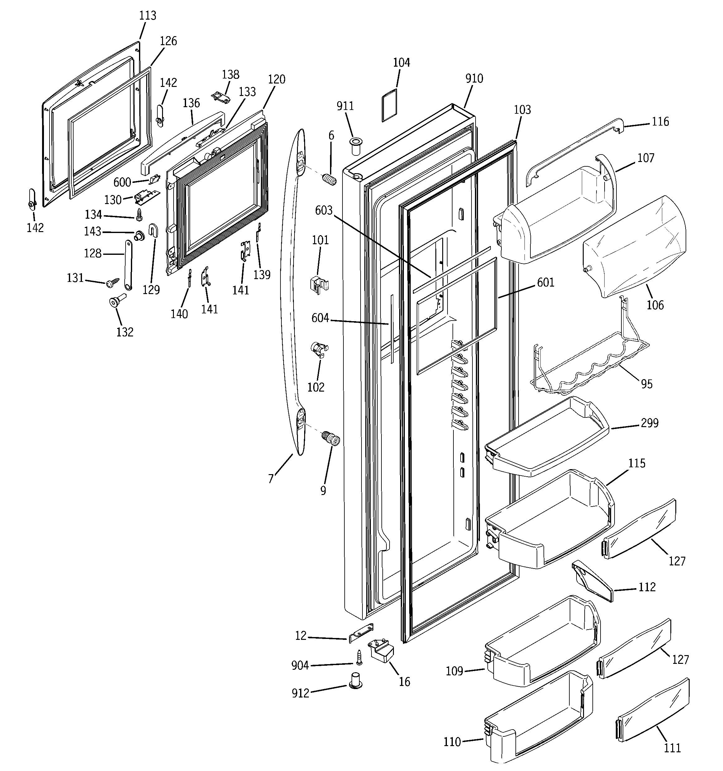 GE PCE23NHWJFSS fresh food door diagram