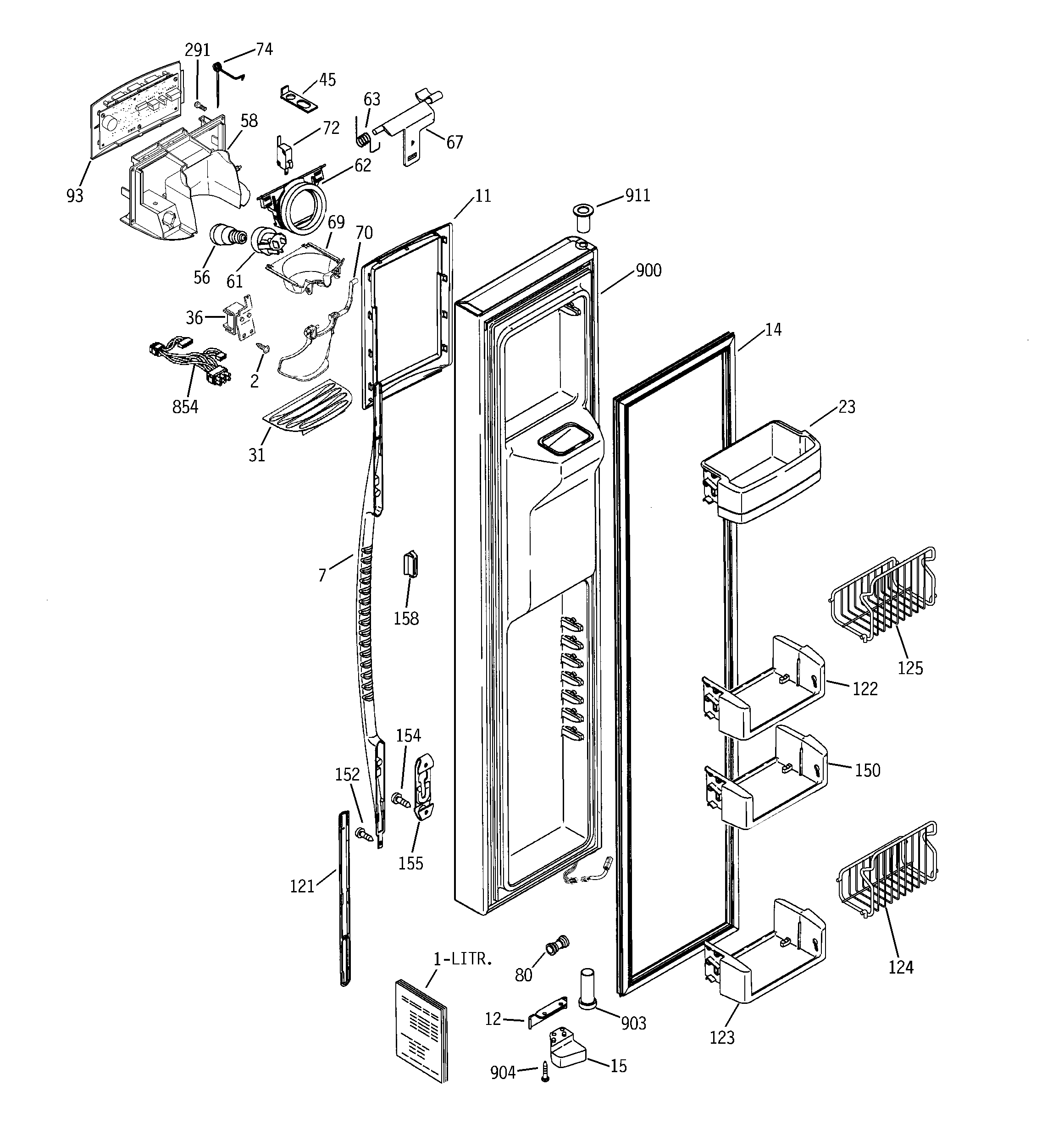 GE PCE23NHWJFWW freezer door diagram