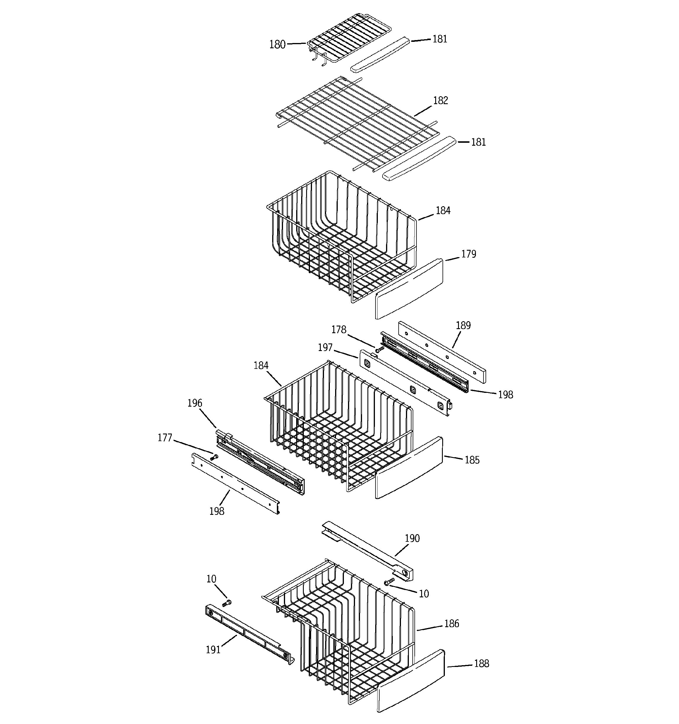 GE PCE23NHWJFWW freezer shelves diagram