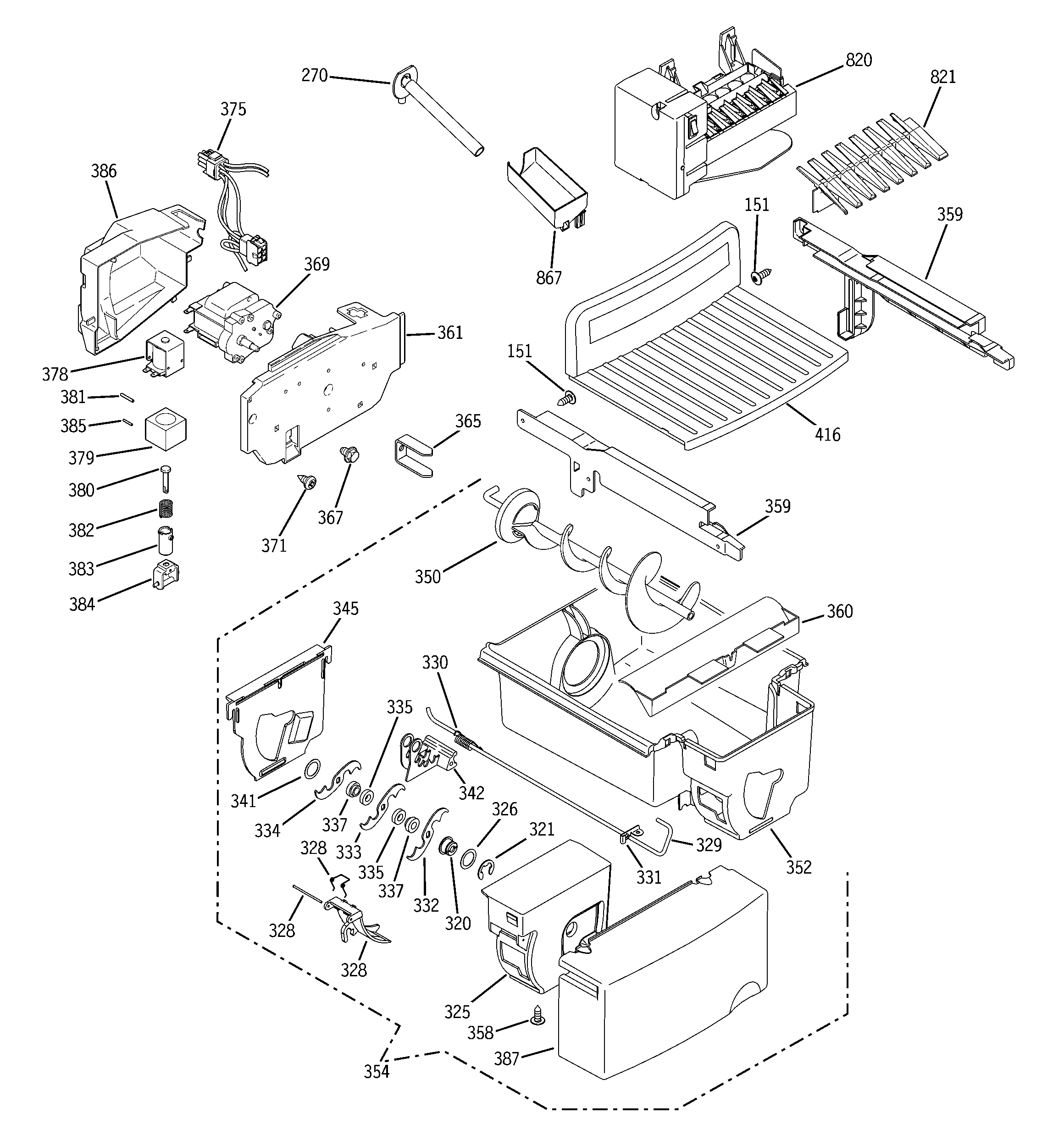 GE PCE23NHWJFWW ice maker & dispenser diagram
