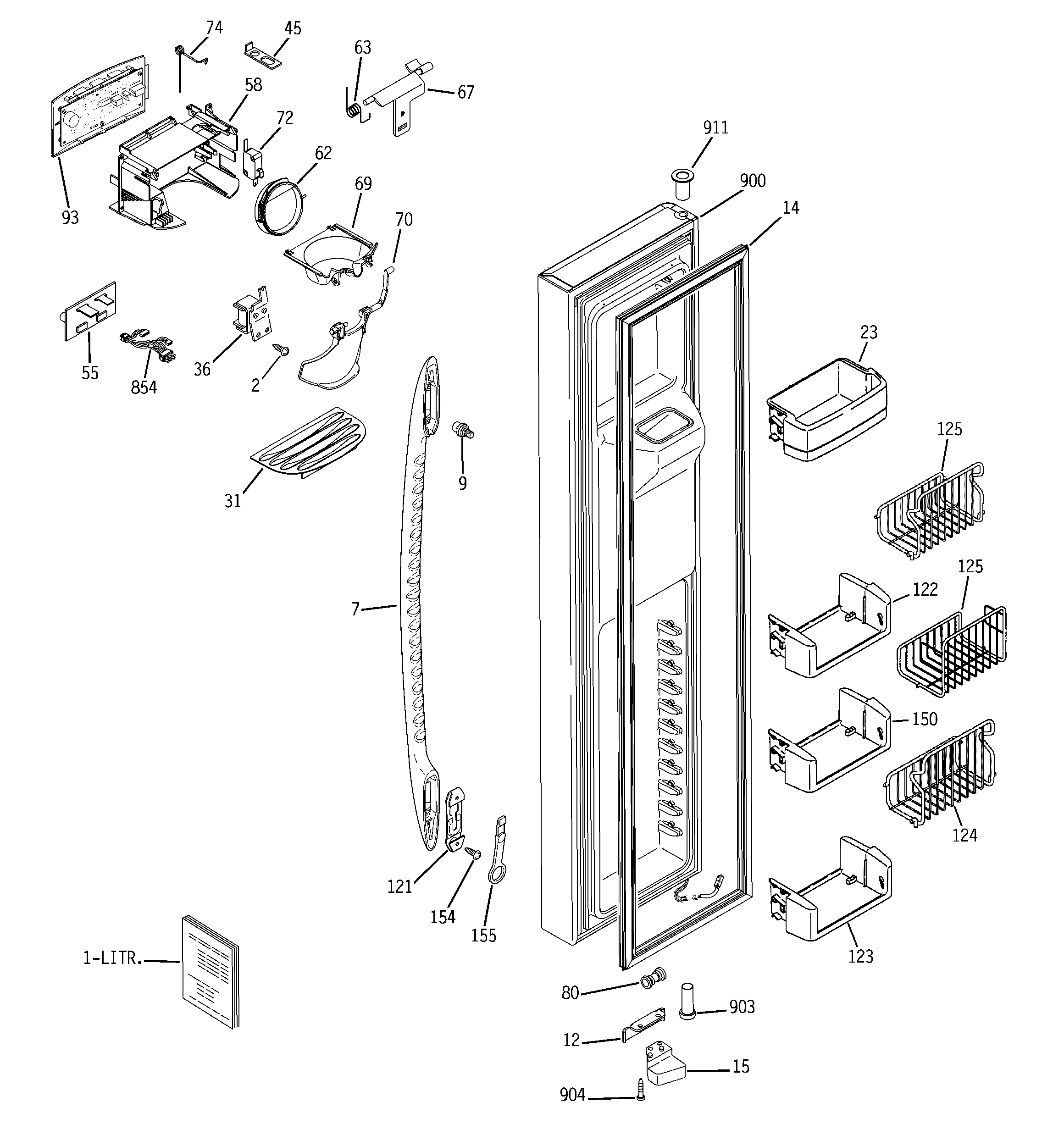 GE PCE23TGXEFWW freezer door diagram