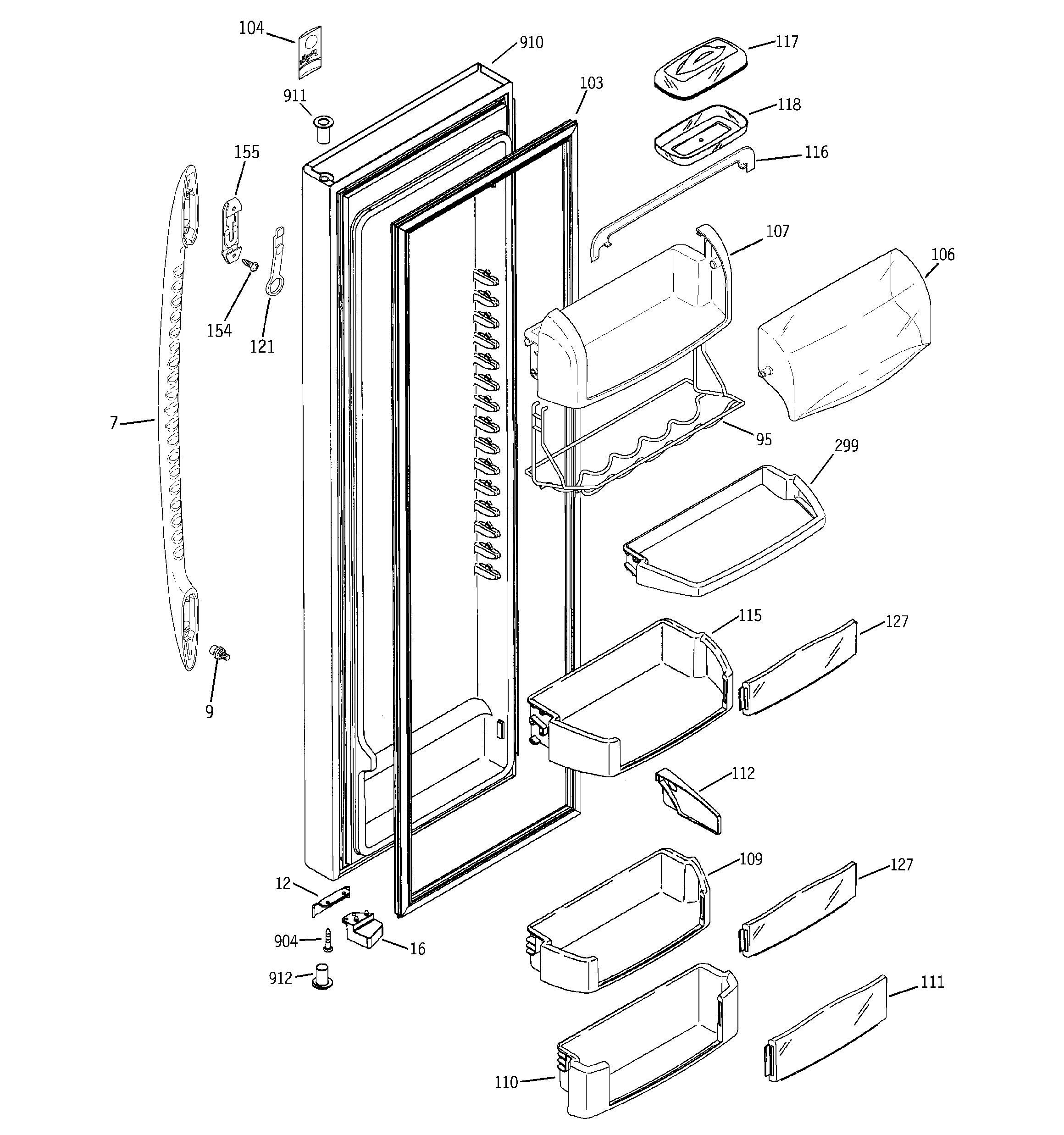 GE PCE23TGXEFWW fresh food door diagram