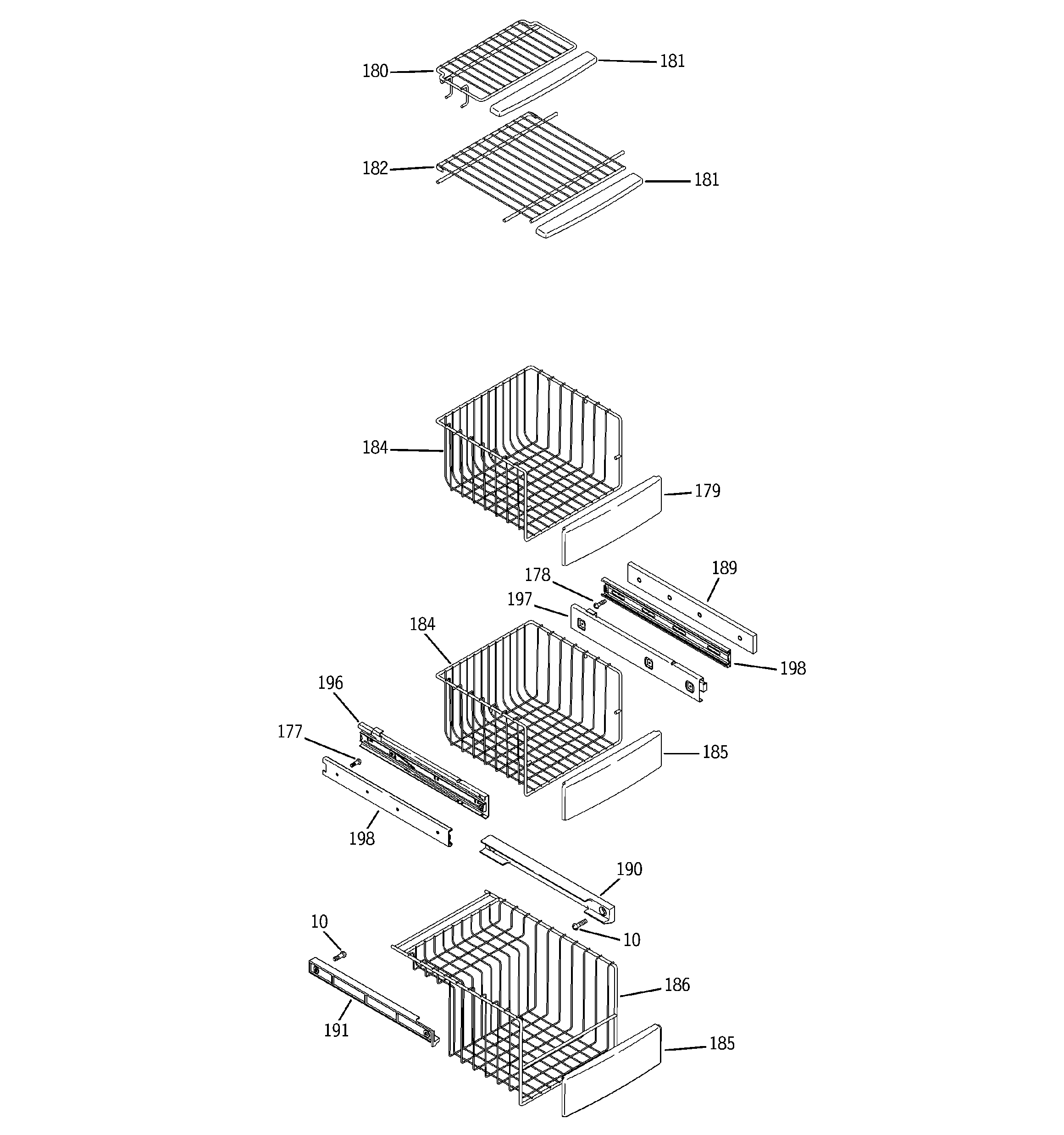 GE PCE23VGXEFBB freezer shelves diagram