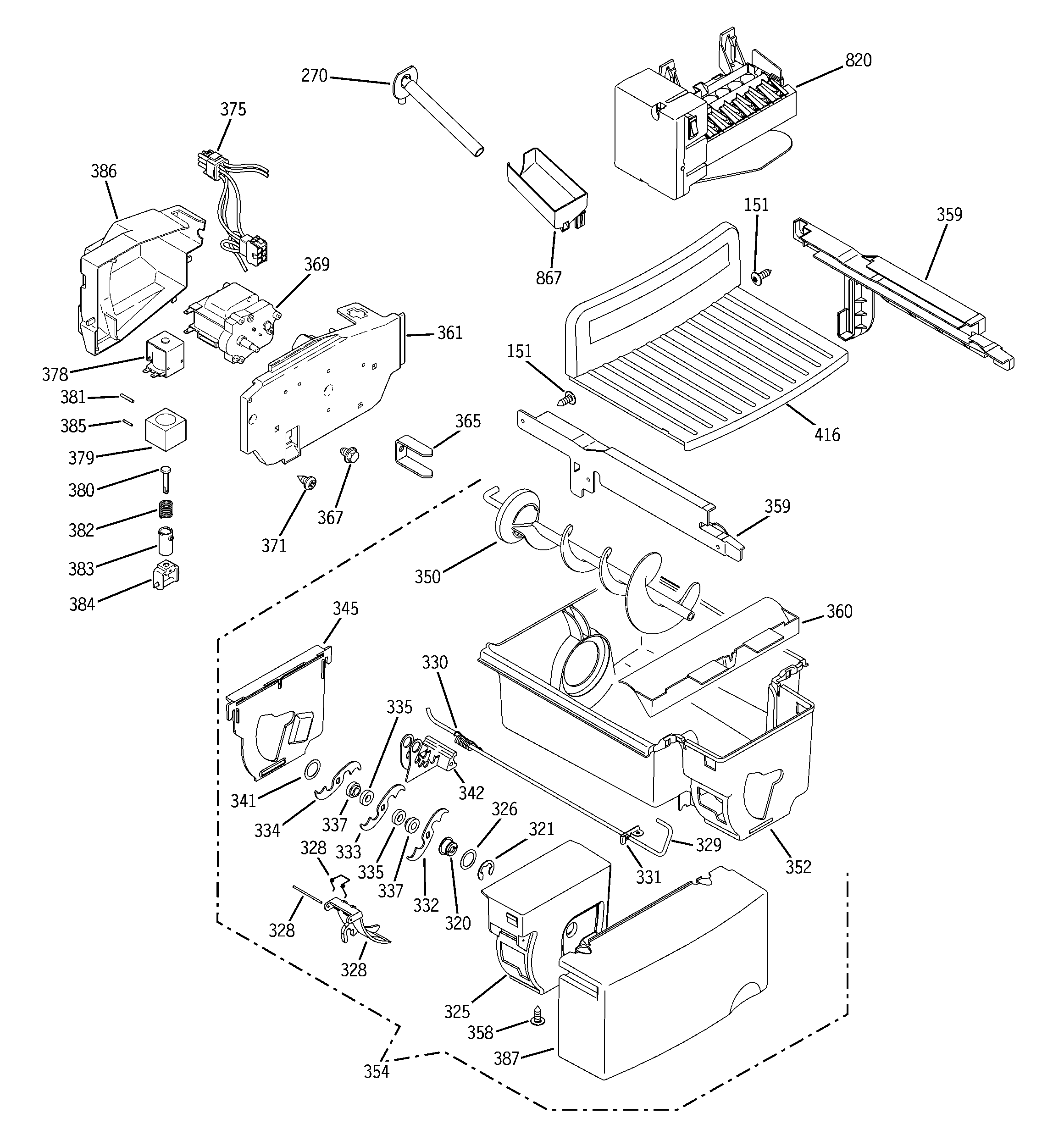 GE PCE23VGXEFBB ice maker & dispenser diagram