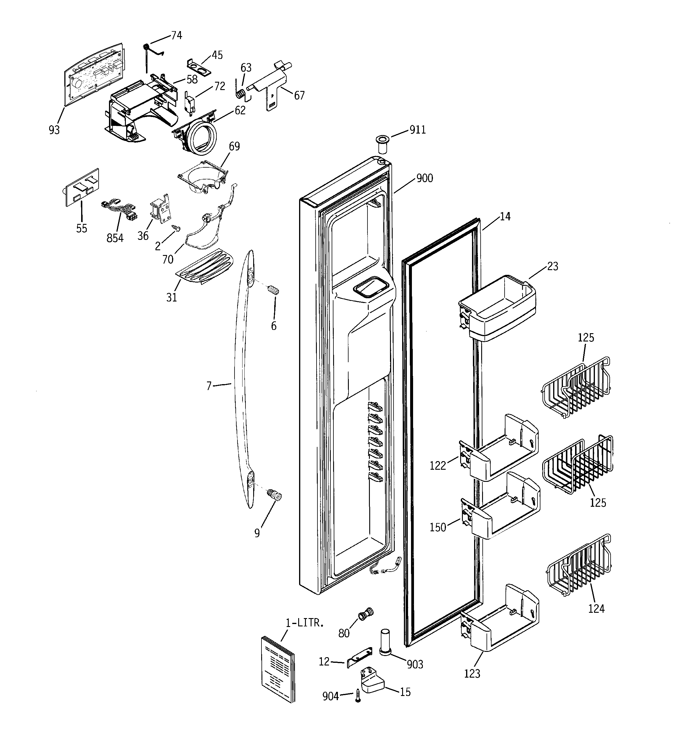 GE PCE23VGXEFSS freezer door diagram