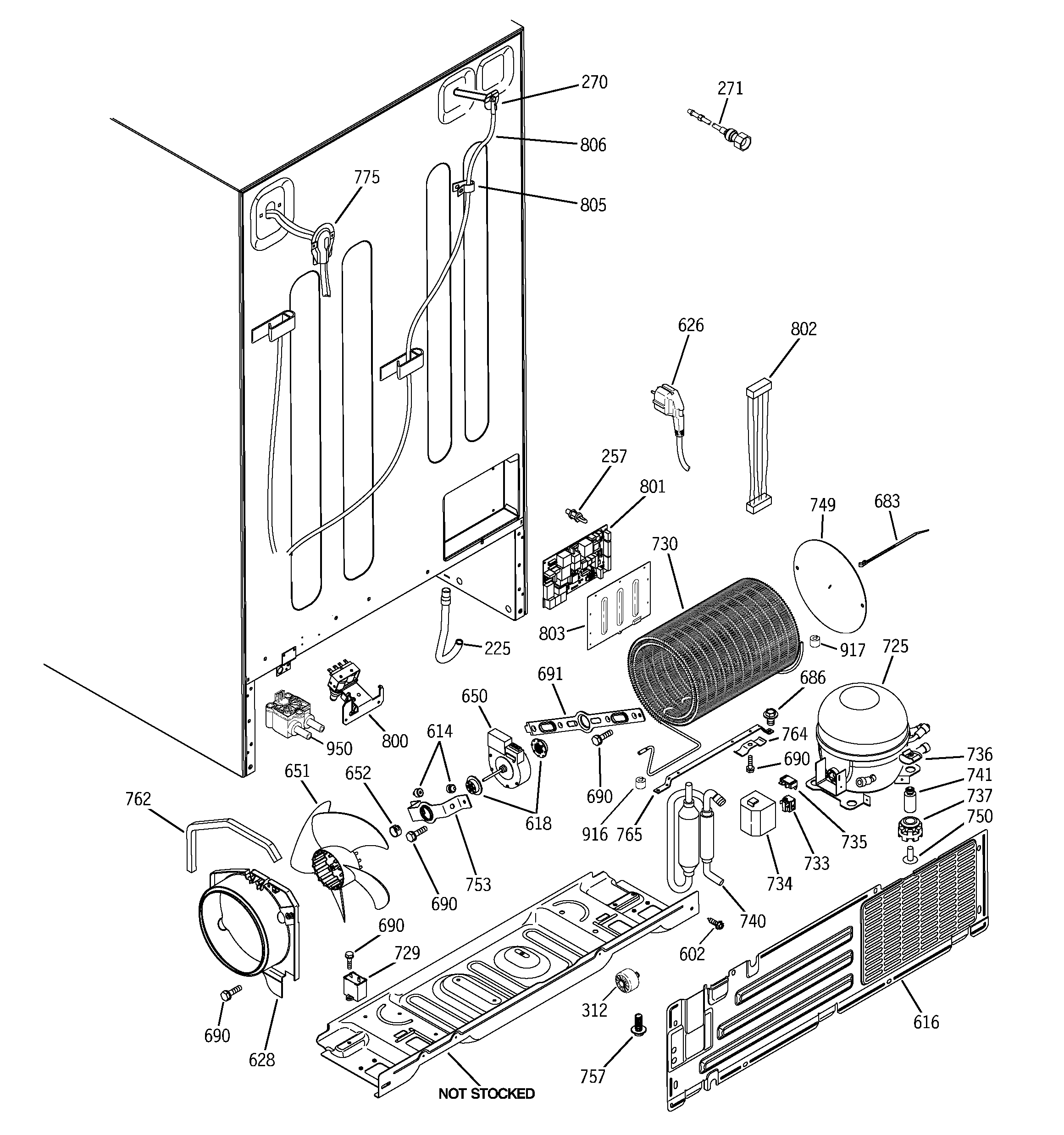 GE PCE23VGXEFSS sealed system & mother board diagram